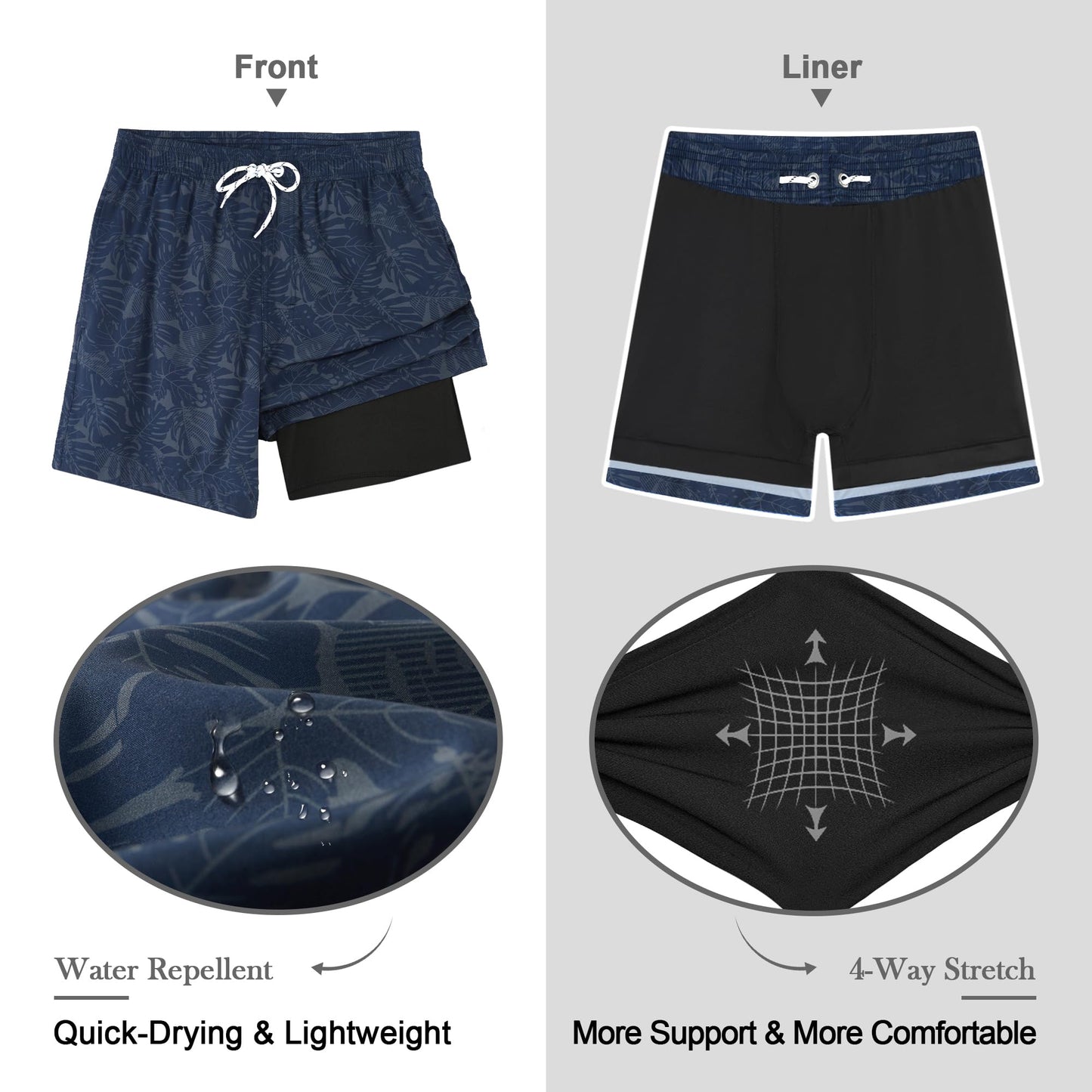 APTRO Men’s 2-in-1 Swim Shorts – Quick-Dry Board Shorts