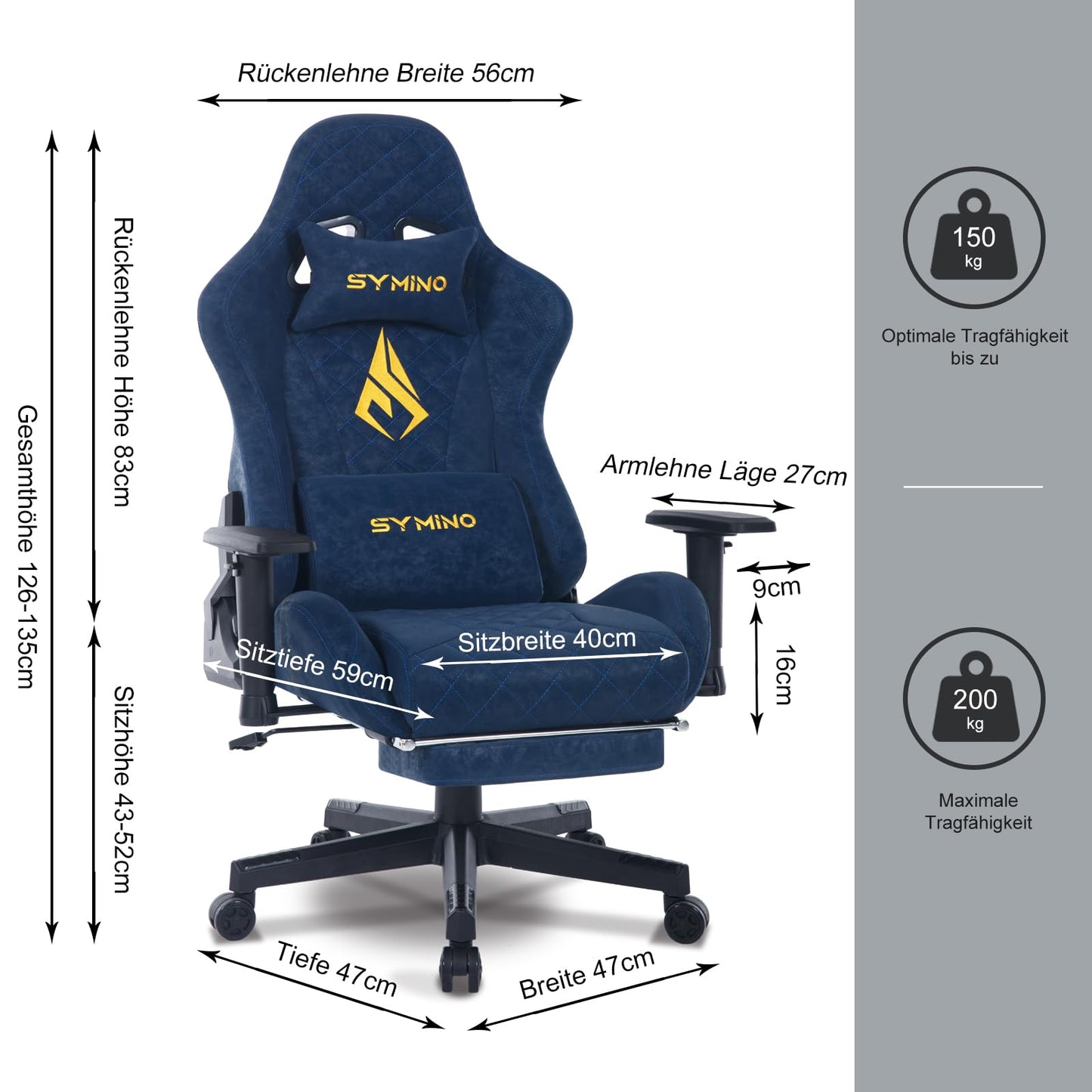 symino Gaming Stuhl, Ergonomischer Bürostuhl, Rennstuhl-Design PC Stuhl, Vintage-PU-Leder, Verstellbarer Drehbarer Task Stühle mit Fußstütze (Schwarz)