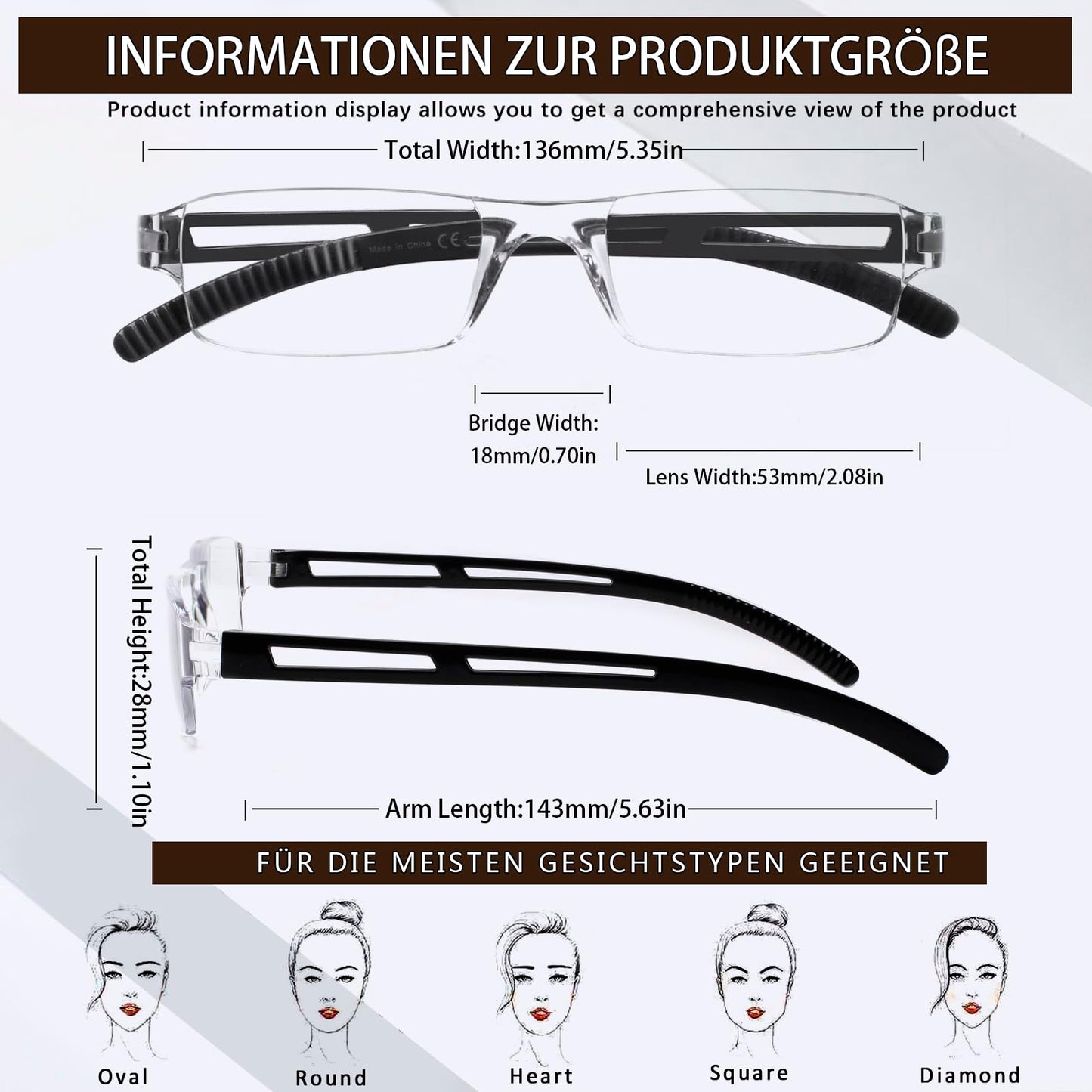 COJWIS Pack of 4 Frameless Reading Glasses for Men and Women, Lightweight and Comfortable, Anti Blue Light Reading Aid / TR90 Glasses (4 Colour Mixing, 2.00, Multiplier_x)