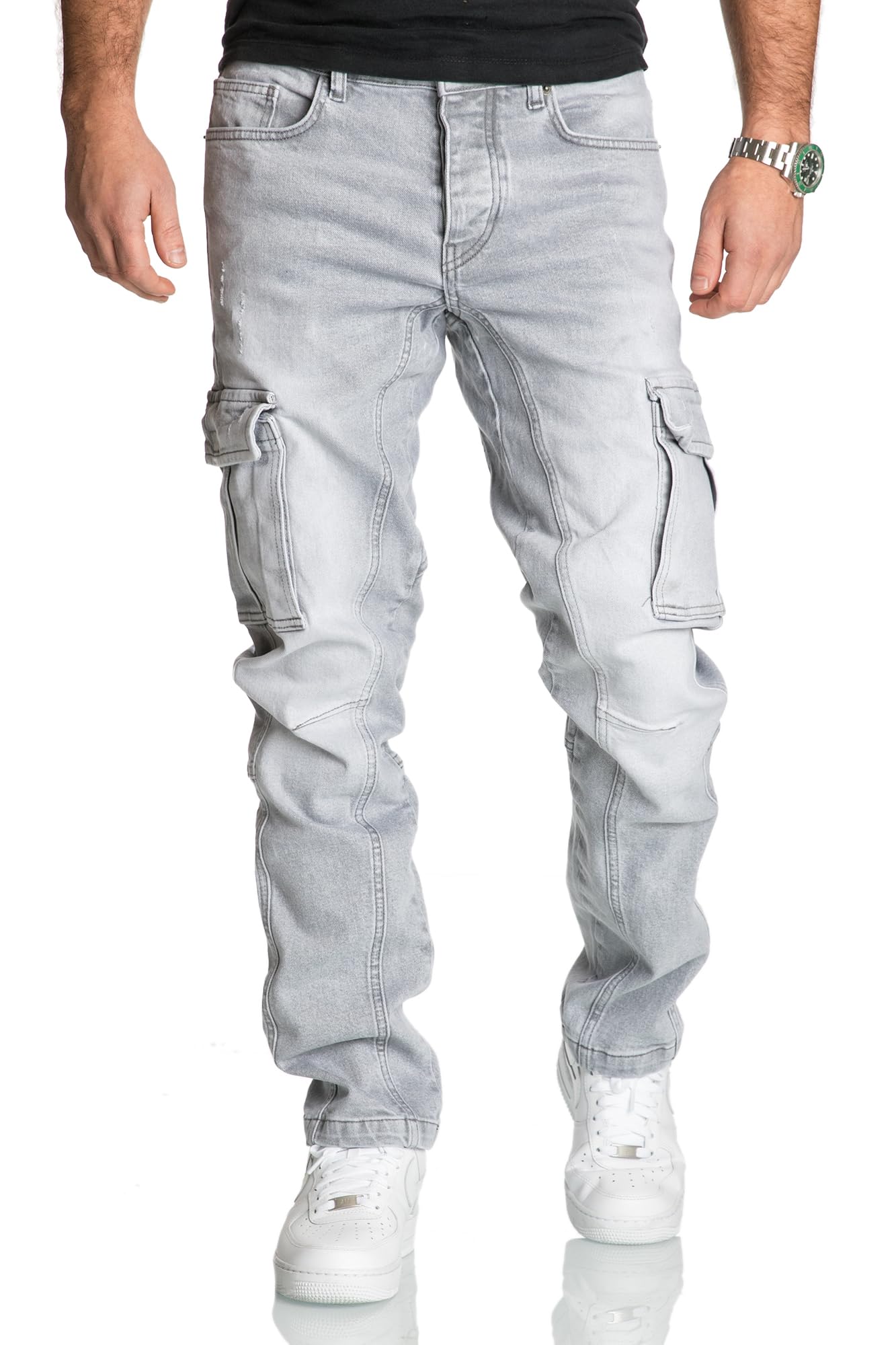 Men’s Cargo Jeans R7977 – Regular Slim Fit Stretch Denim Pants