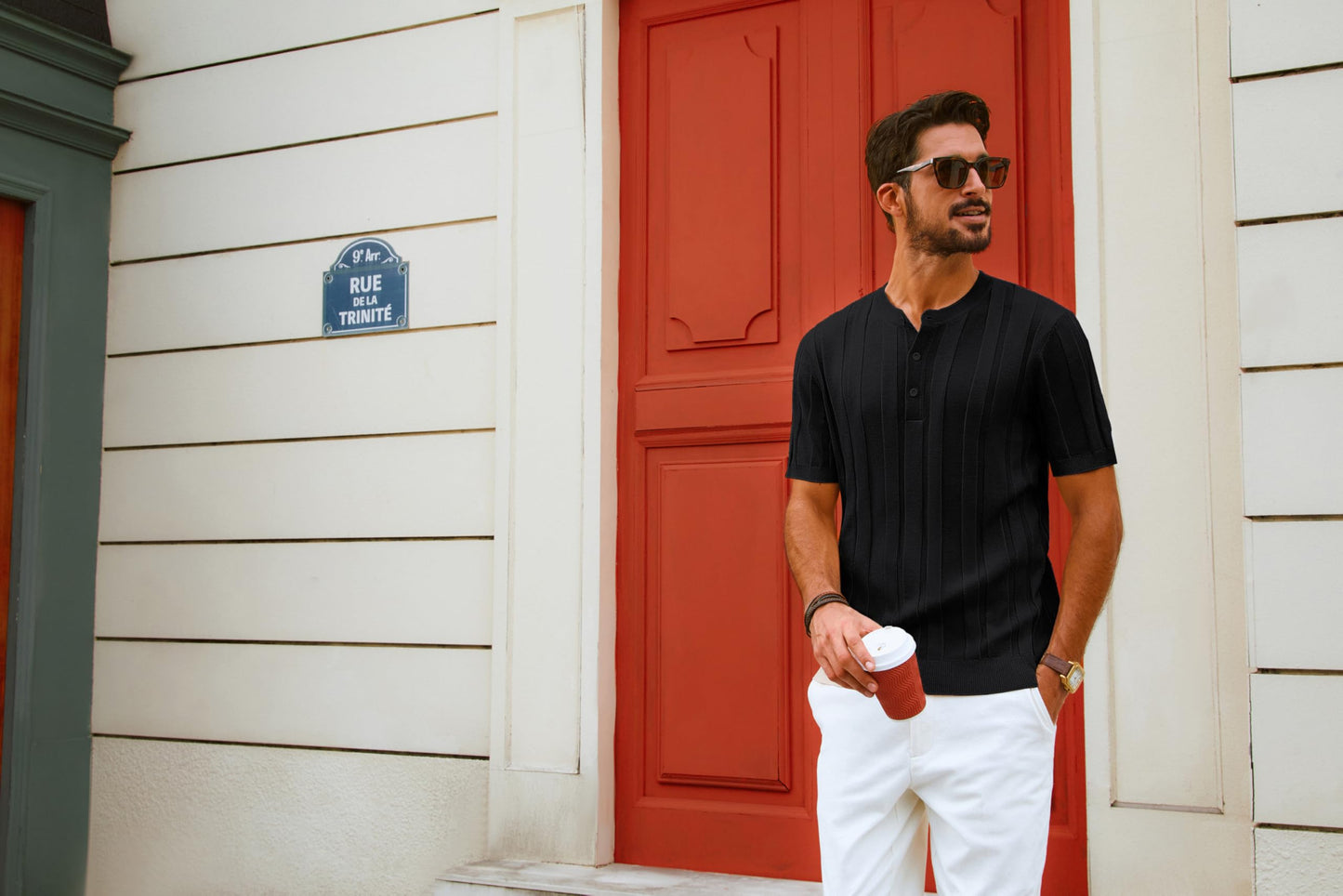 Men’s Henley Knit T-Shirt – Short Sleeve Summer Casual Tee