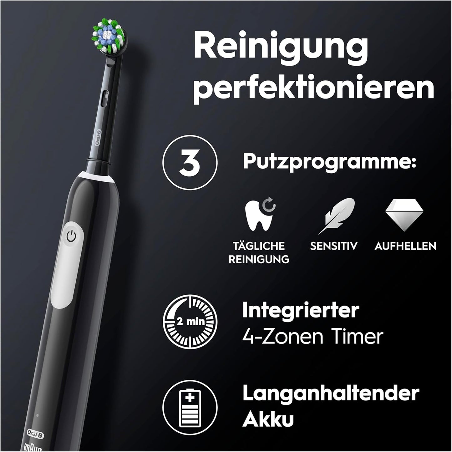 Oral-B Pro Series 1 Elektrische Zahnbürste/Electric Toothbrush, 1 Aufsteckbürste, 3 Putzmodi und Drucksensor für Zahnpflege, Reiseetui, Designed by Braun, black