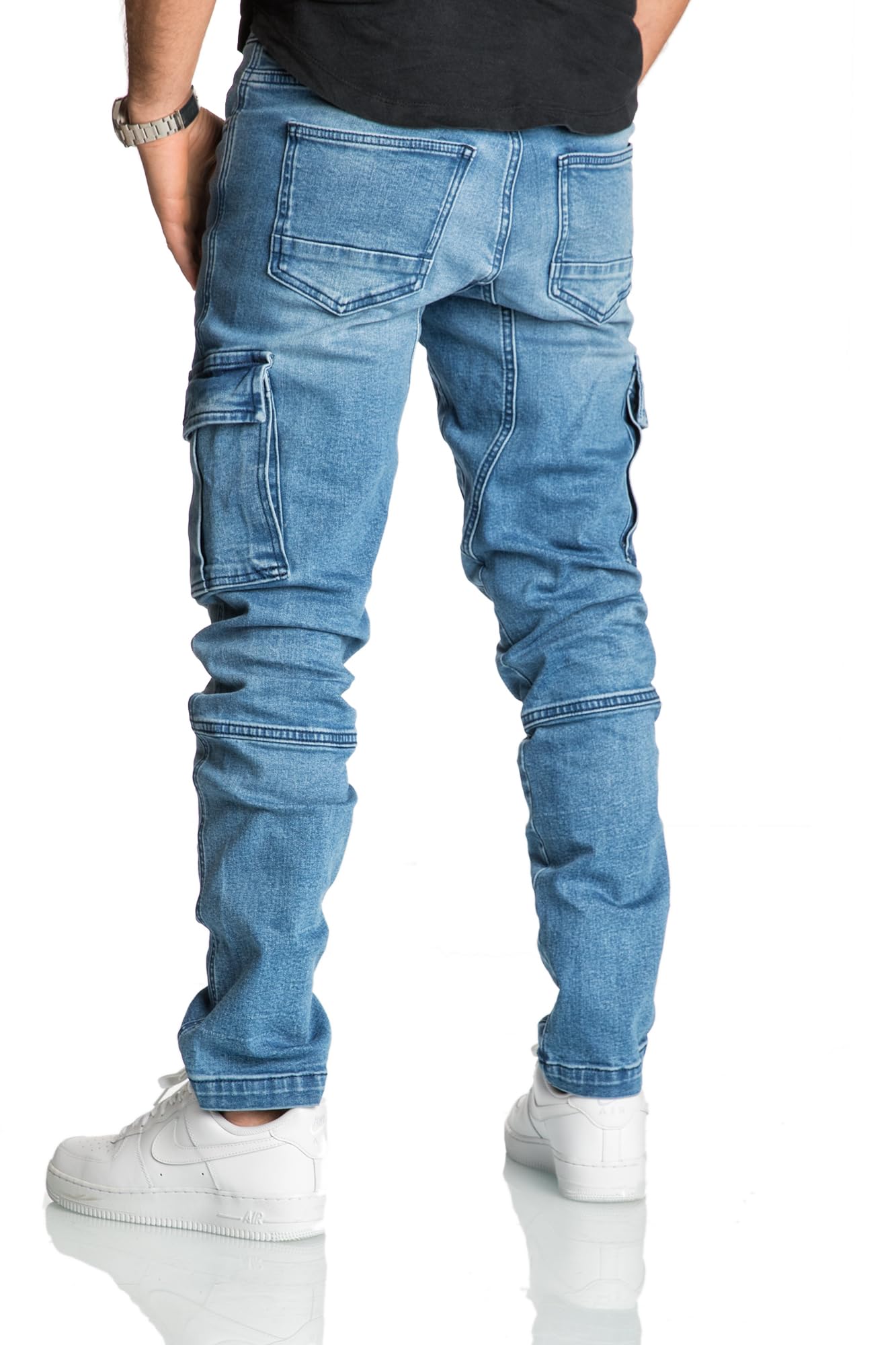 Men’s Cargo Jeans R7977 – Regular Slim Fit Stretch Denim Pants