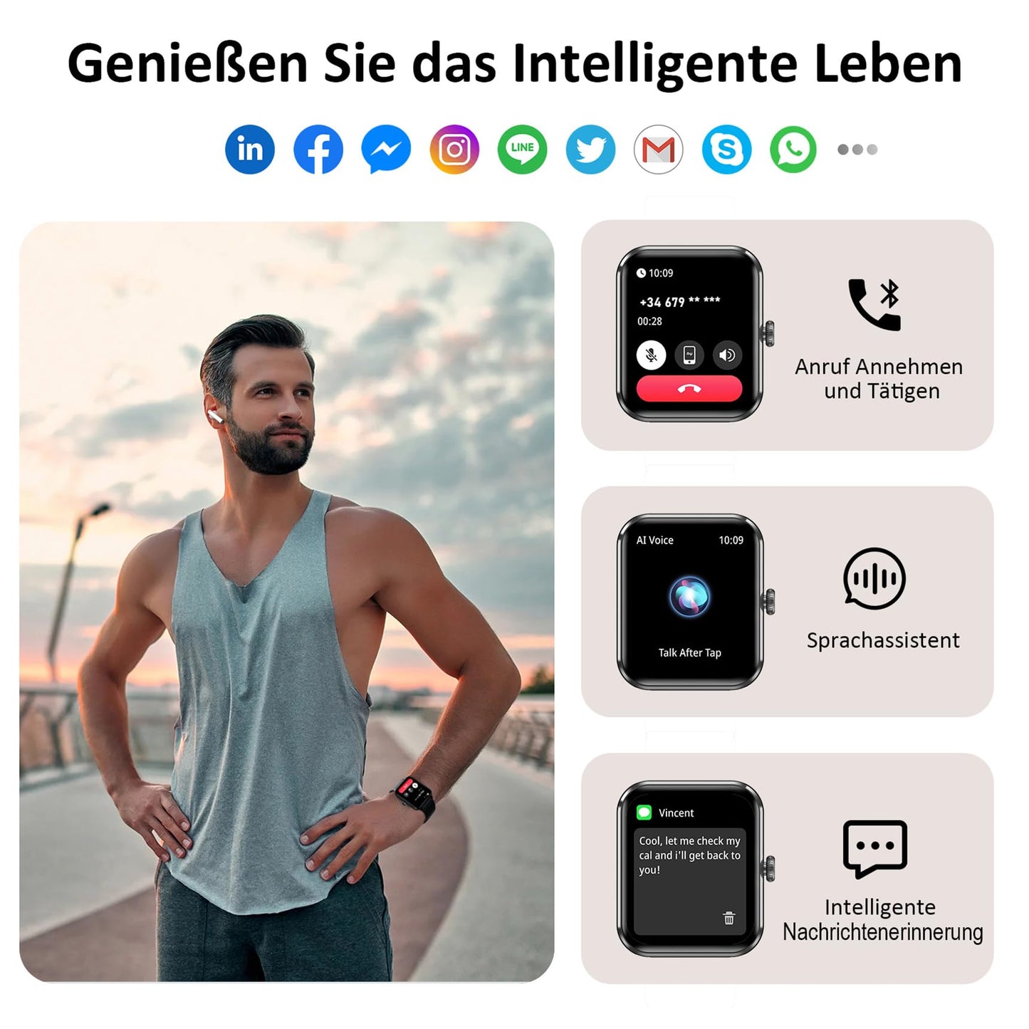 Blackview Smartwatch Herren Damen mit Telefonfunktion(Anrufe tätigen/empfangen)/Message Reminder, Sportuhr mit 100+Sportmodi, Fitnessuhr,Puls-Schlaf-Monitor, Schrittzähler, Smart Watch für Android iOS