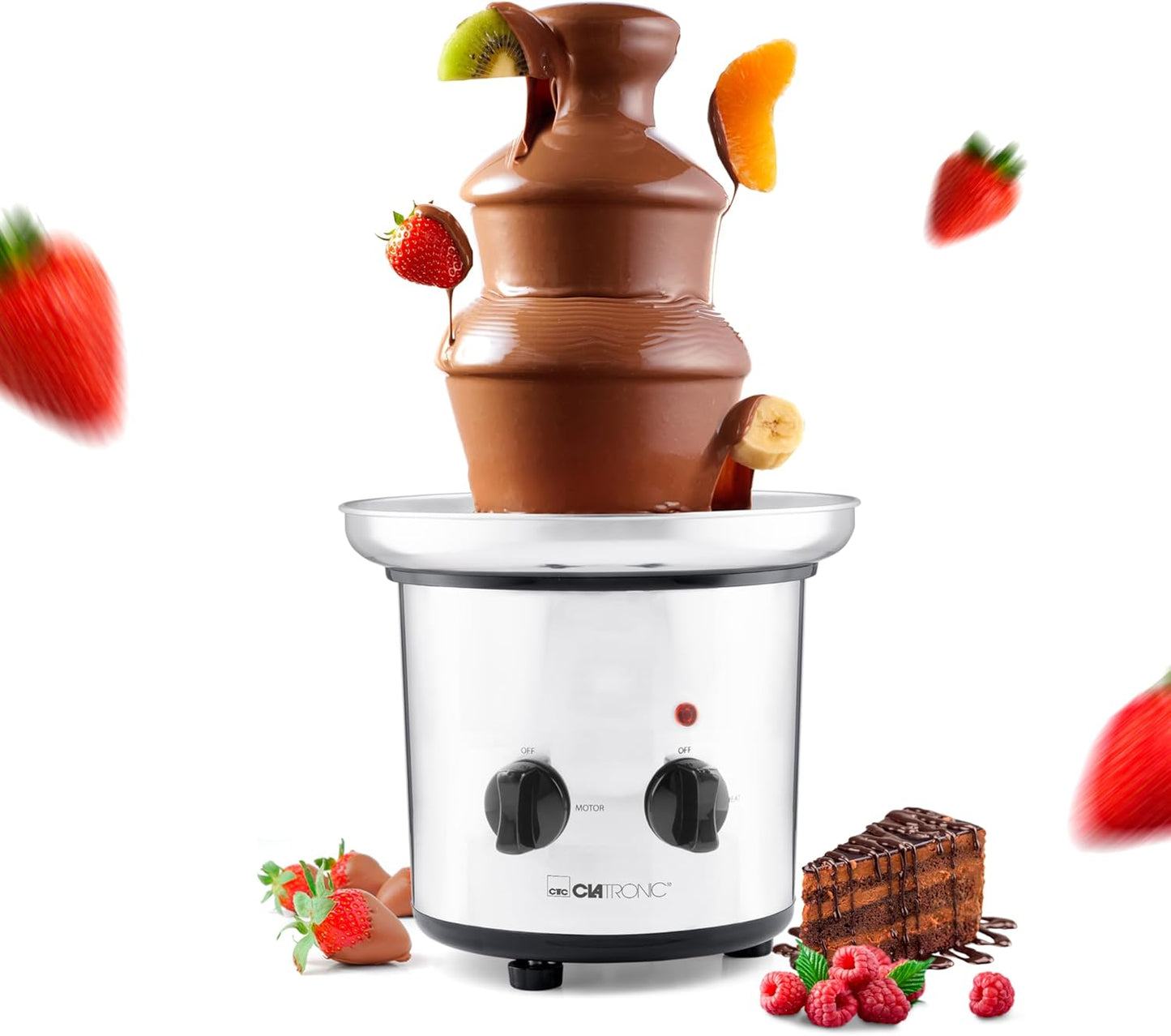 Clatronic® Schokobrunnen mit exzellentem Schokofluss | für Früchte und Gebäck I Schokoladenbrunnen leicht zu reinigen | Schokobrunnen mit Schmelzfunktion I Schokoladenbrunnen klein I SKB 3248