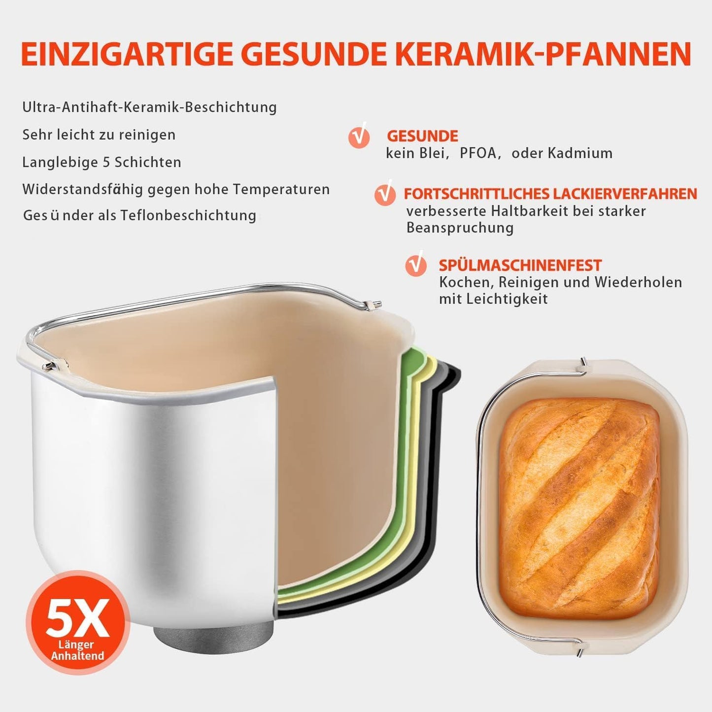 KEEPEEZ 2LB Brotbackautomat, Quarz Schnellheizer Brotbackautomaten Edelstahl with Keramik-Pfannen, 17-in-1 Brotbackmaschine with Auto Nut Dispenser, 2 Paddles, 3 Brotgrößen and 3 Backfarben,Glutenfrei
