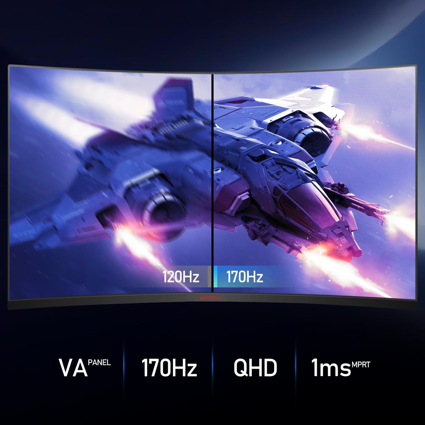 KOORUI 24 Zoll Curved Gaming Monitor, FHD 1080p, 1ms Reaktionszeit,180Hz Bildwiederholraten, HDMI 2.0/DP 1.2, 250cd/m² Helligkeit