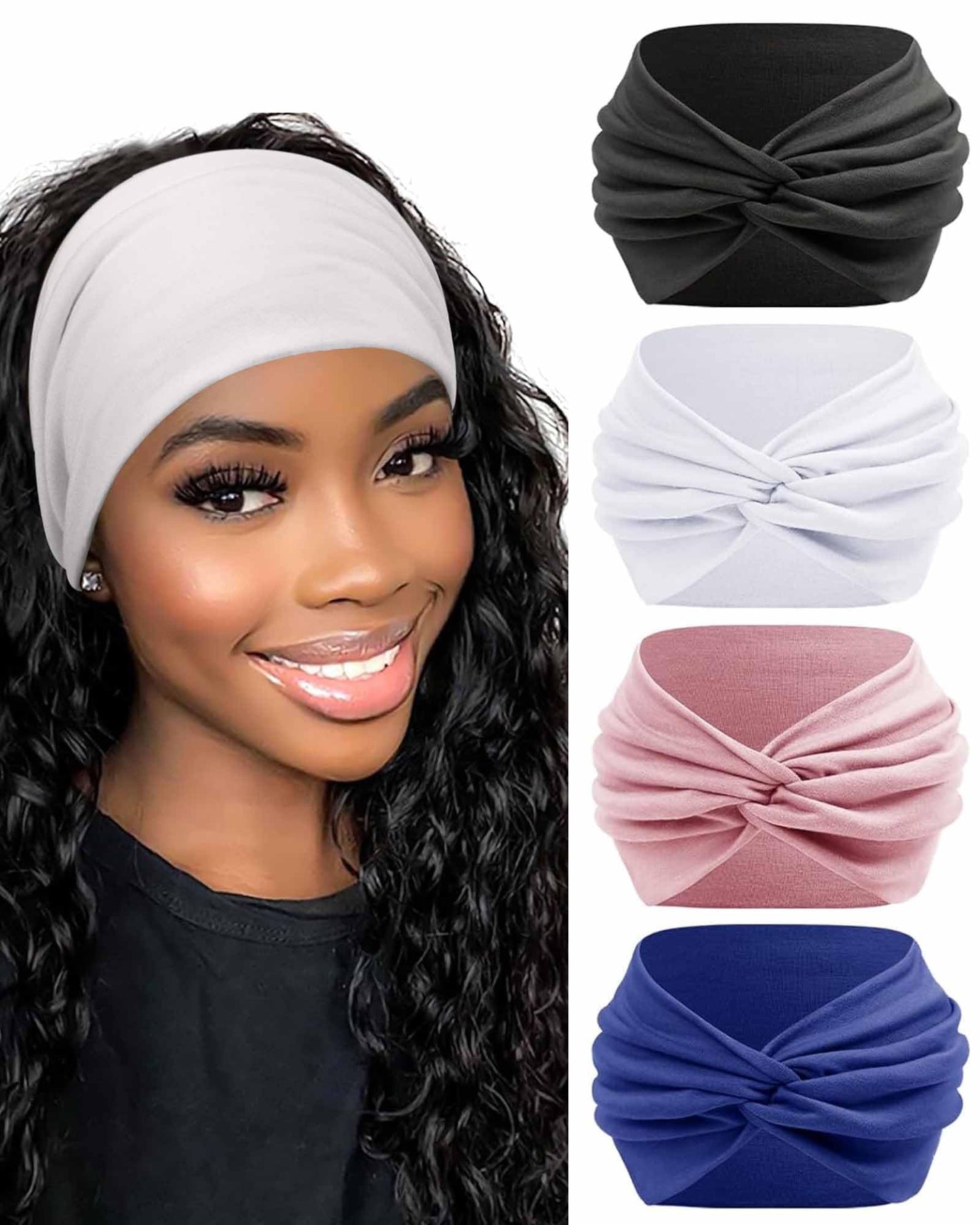 BELEVO Haarband Damen, Extra Breit Stirnband Damen Dünn 18cm Haarbänder Elastische Stirnbänder Weiche Haarreifen Headband Haarschmuck für Yoga Sport 4 Stück