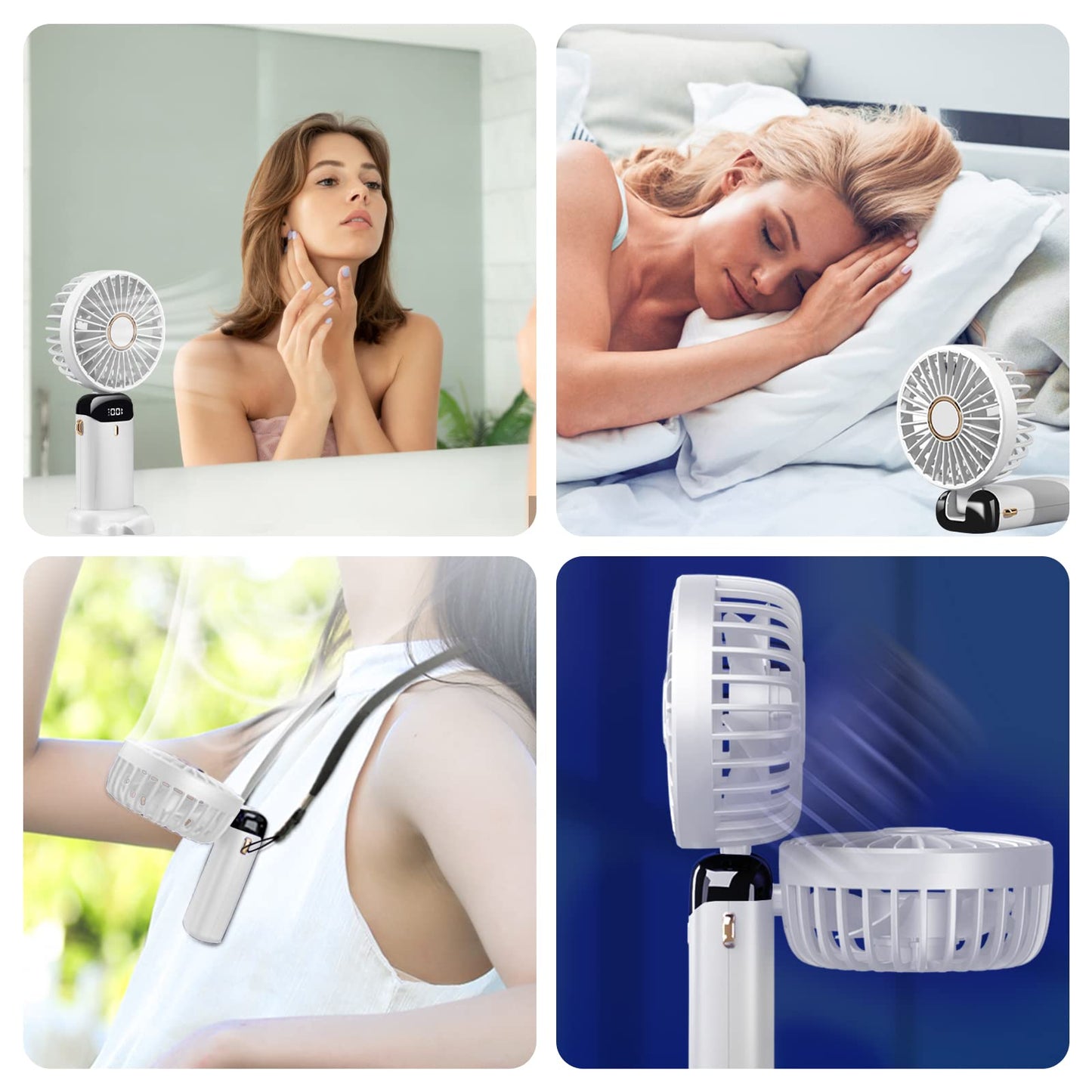 Jsdoin Handventilator, Tragbarer Mini Ventilator, Wiederaufladbar, Kleiner Taschenventilator Mit 5 Geschwindigkeitsstufen, Faltbarer USB-Ventilator für Büro, Outdoor (Dunkelblau)