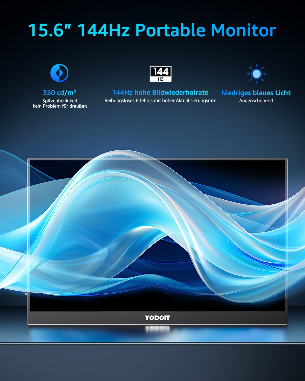 Yodoit Portable Monitor 15,6 Zoll 1920 x 1080 FHD Tragbarer Monitor IPS-Display mit USB Typ C Eingebaute Lautsprecher Eye Care Bildschirm für PC, Laptop, Xbox, PS 3/4/5, Switch und TV