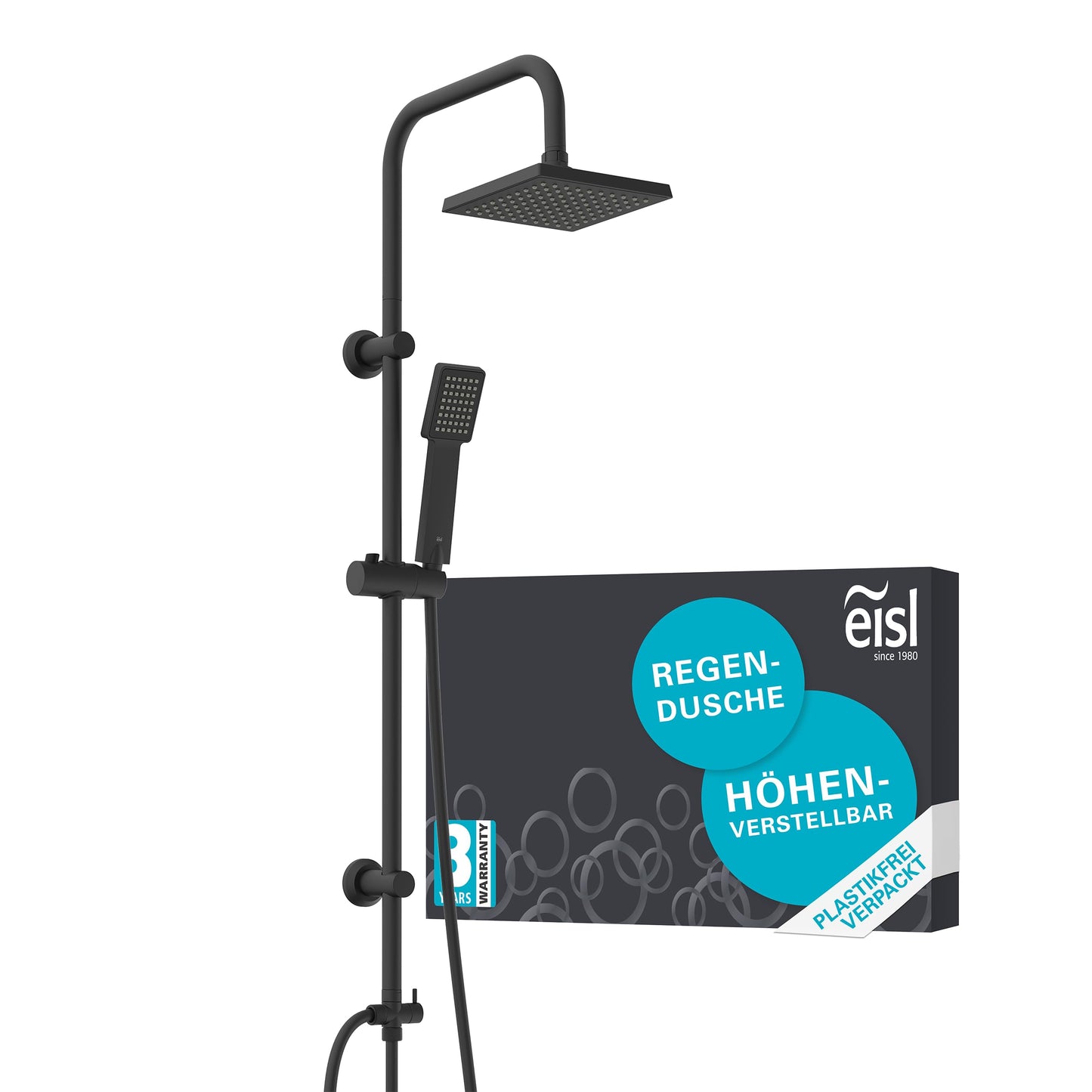 EISL Duschset EASY FRESH, Duschsystem ohne Armatur 2 in 1 mit großer Regendusche (250 x 200 mm) und Handbrause, Regendusche ohne Armatur ideal zum Nachrüsten, komplettes Montageset, Chrom DX12006
