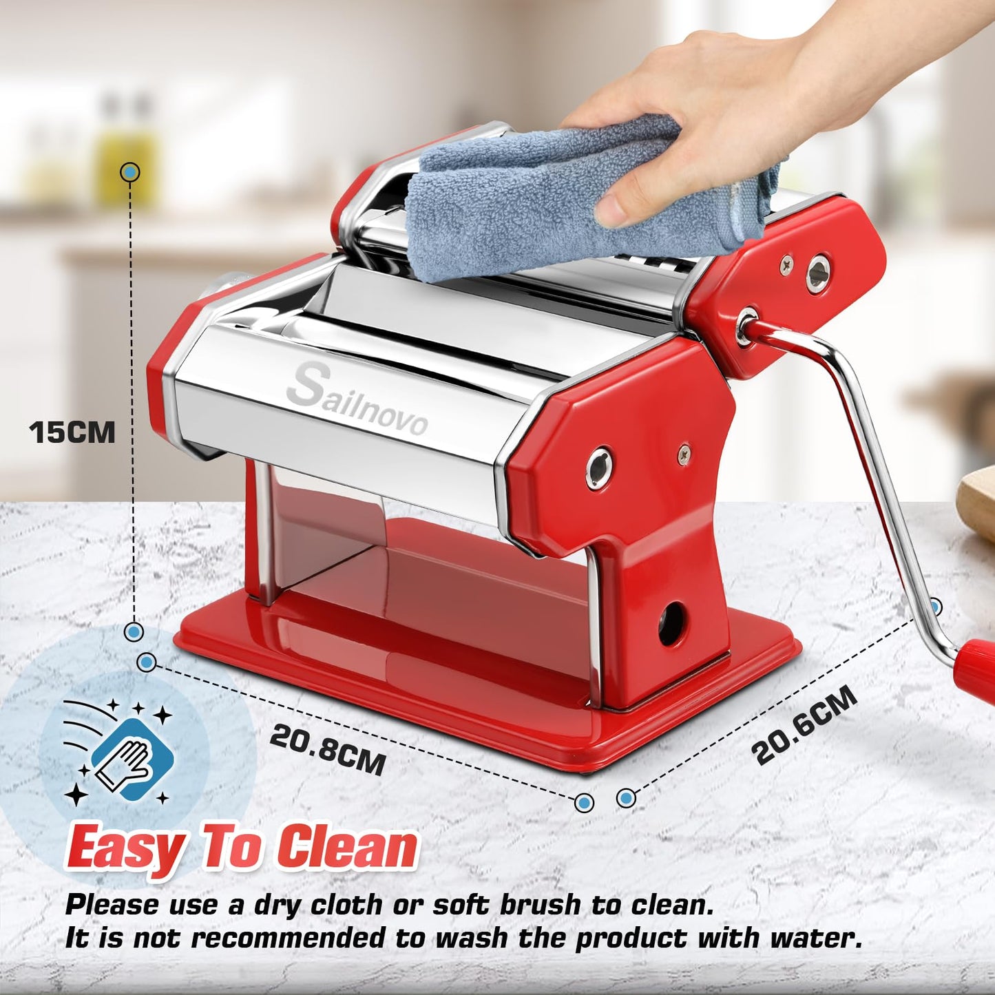 Nudelmaschine Pasta Maker Edelstahl Frische Manuell Pasta Walze Maschine Cutter mit Klemme für Spaghetti Nudeln Lasagne Bestes Pastamaschine Geschenk, Einfache Reinigung und Verwendung