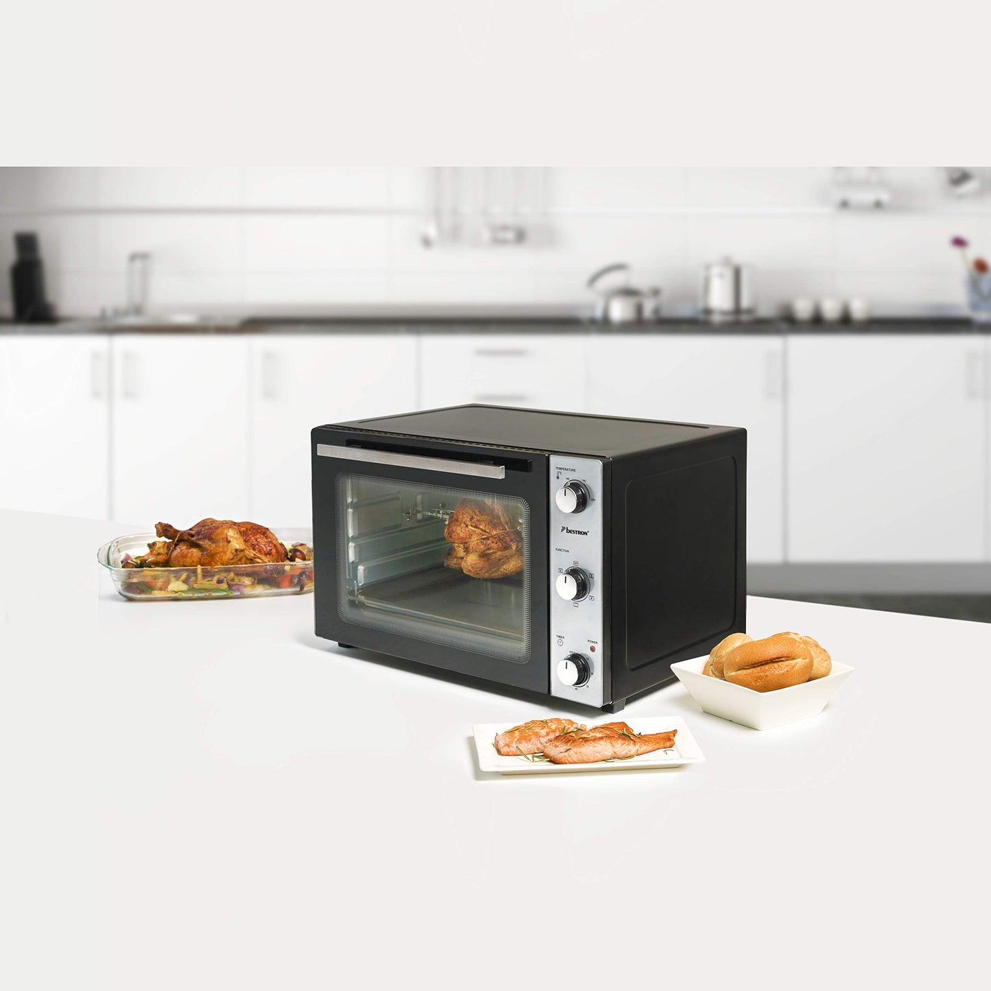 Bestron AOV9 Kompakter Mini-Backofen mit Ober-/Unterhitze, 9 Liter, 800 Watt, Schwarz