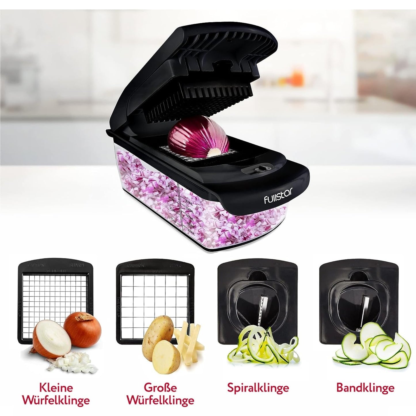 Gemüseschneider Spiralschneider Gemüsehobel - Gemüse Schneider Zwiebelschneider Kartoffelschneider Obstschneider - Vegetable Chopper Cutter Dicer (4-in-1 - Weiß)