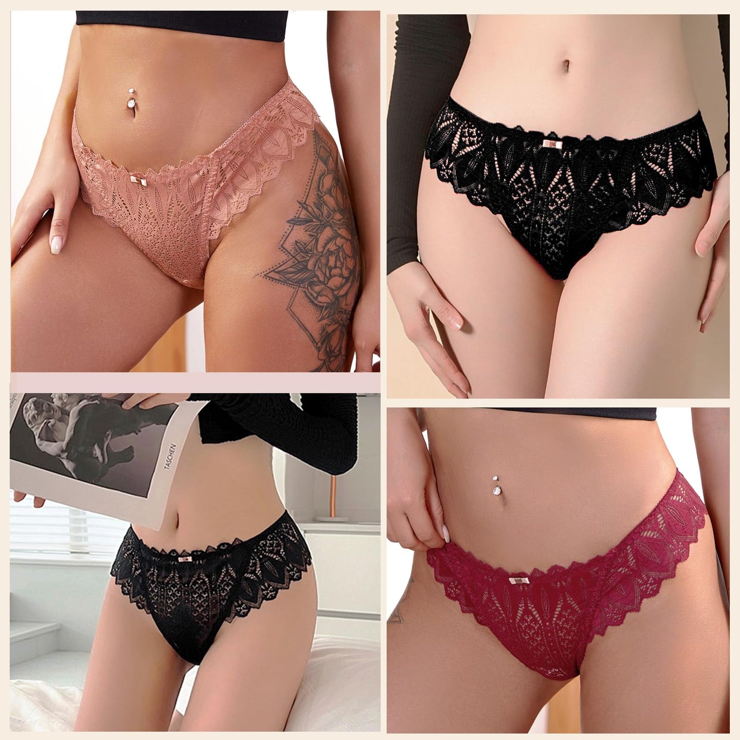 Lishang Women's Lace Thong 5-Pack - Sexy Low Waist Lingerie