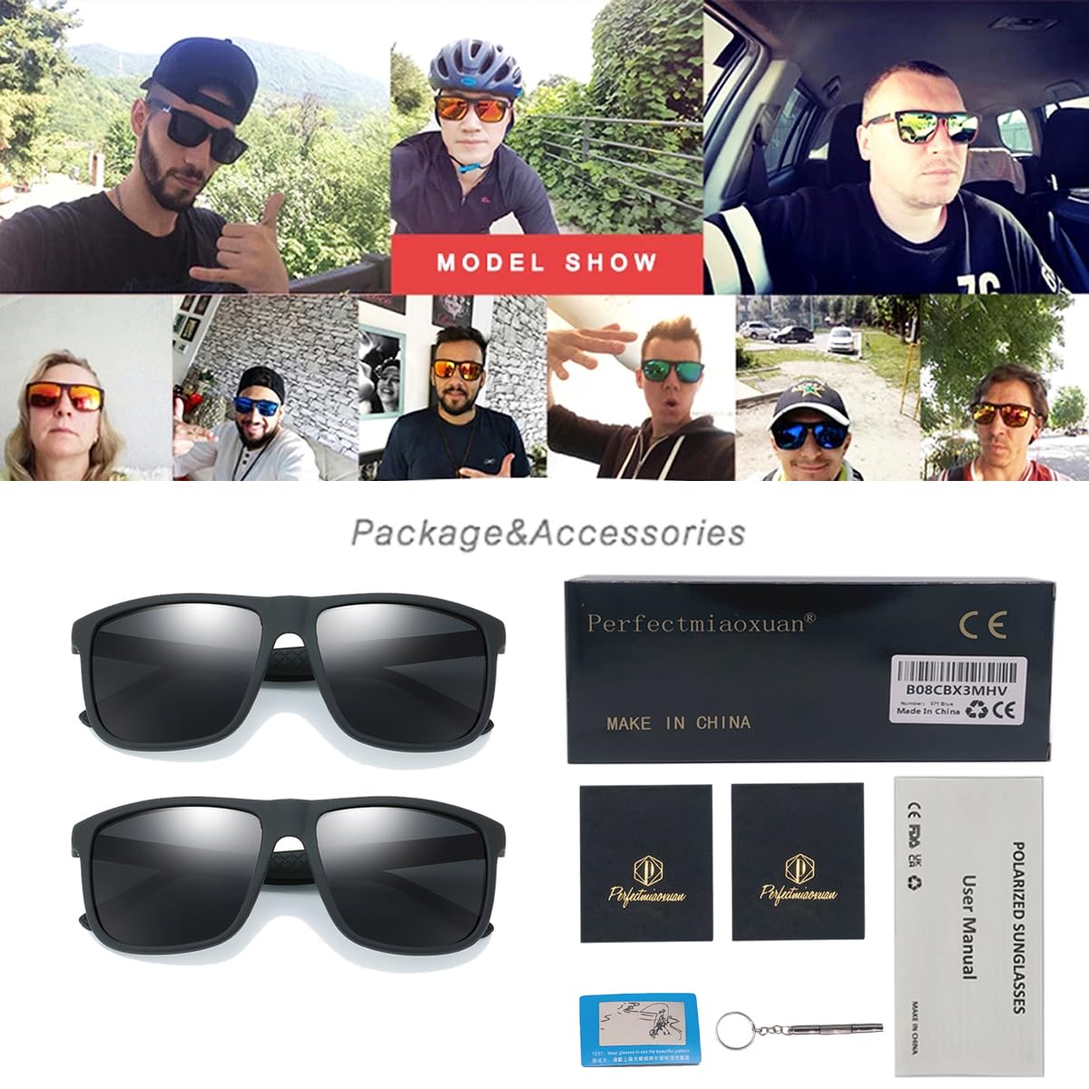 Perfectmiaoxuan Polarisierte Sonnenbrille Herren/Damen ; Vintage/Klassisch/Elegant Brillengestell; HD-Pilotobjektive; Golf/Fahren/Angeln/Reisebrille/Outdoor-Sportarten Mode Sonnenbrille