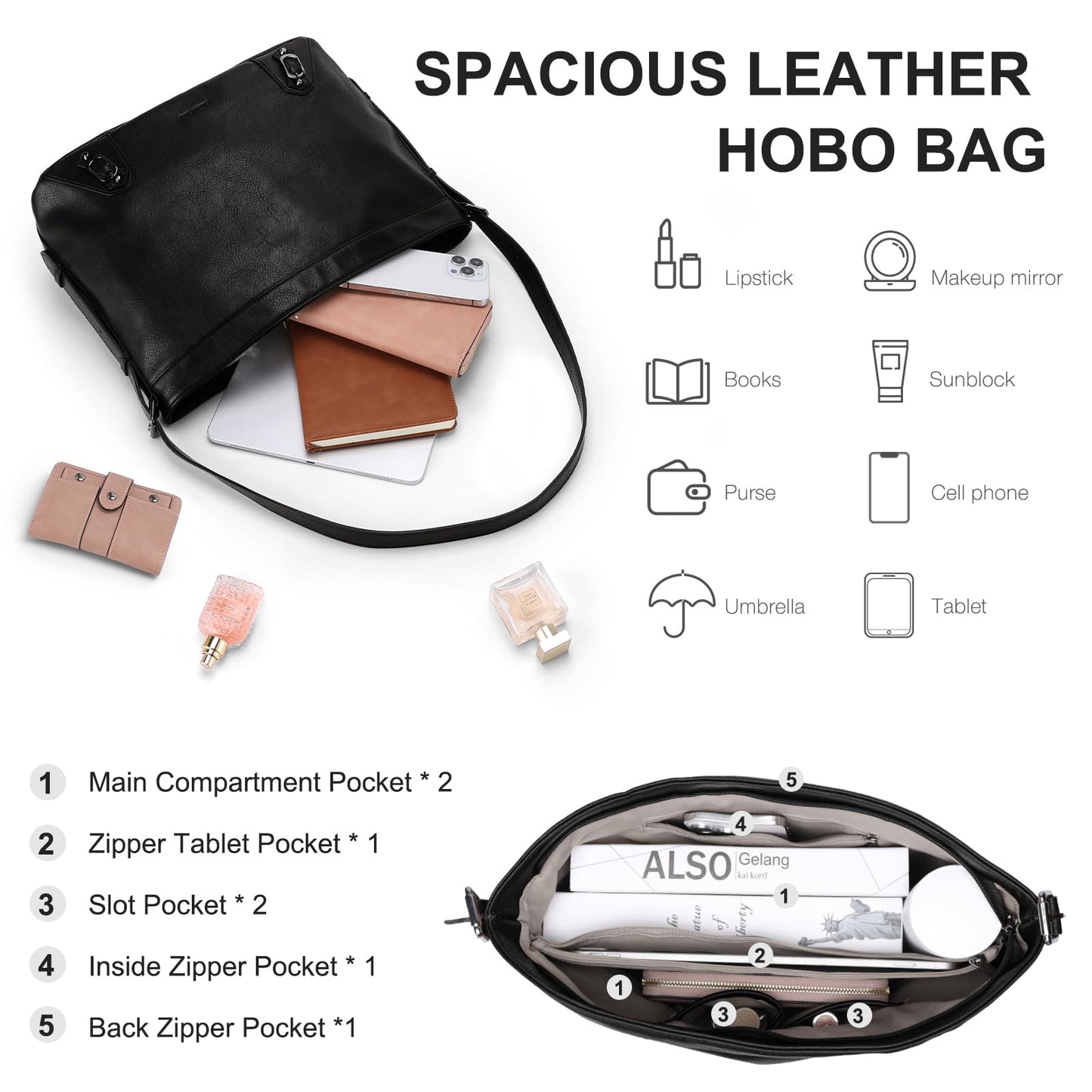 Chase Chic Women's Handbag – Leather Crossbody & Shopper Hobo Bag Set