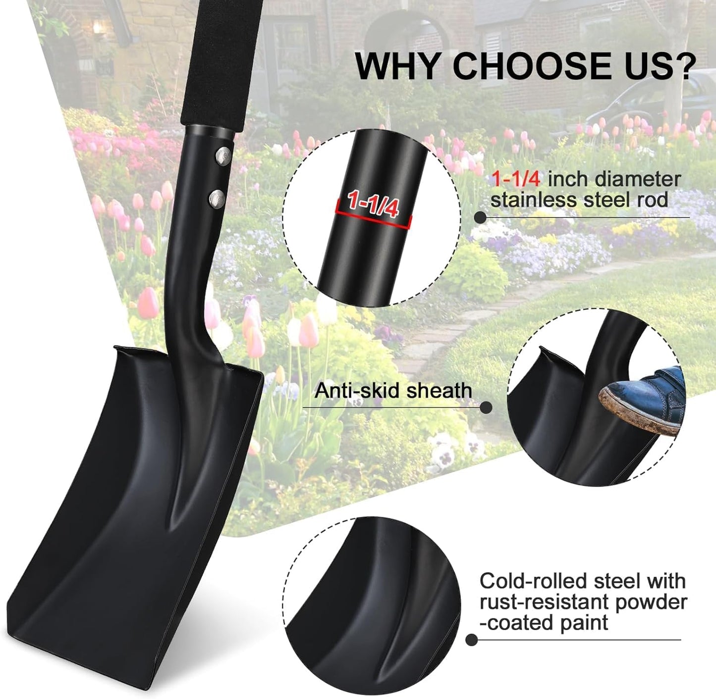 Schaufel, Gartenschaufel zum Graben, Kleine Schaufel mit komfortablem D-Griff, Kompakte Schaufeln aus Heavy Duty Metall zum Graben, Garten, Auto, Schwarz