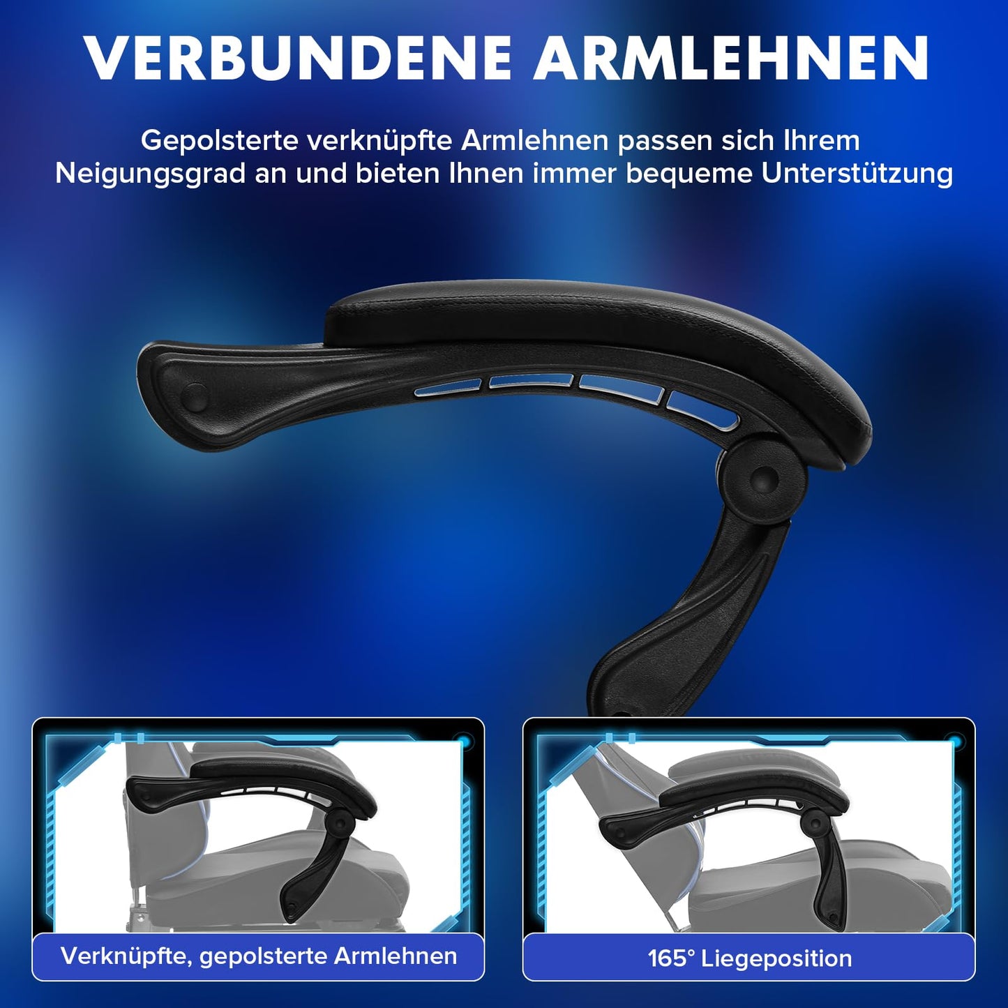 LUCKRACER Gaming Stuhl mit fußstütze Bürostuhl Ergonomisch mit verstellbare Lendenkissen, Kopfkissen Gaming Chair,Höhenverstellbarer Gamer Stuhl, 150 kg Belastbarkeit Grau