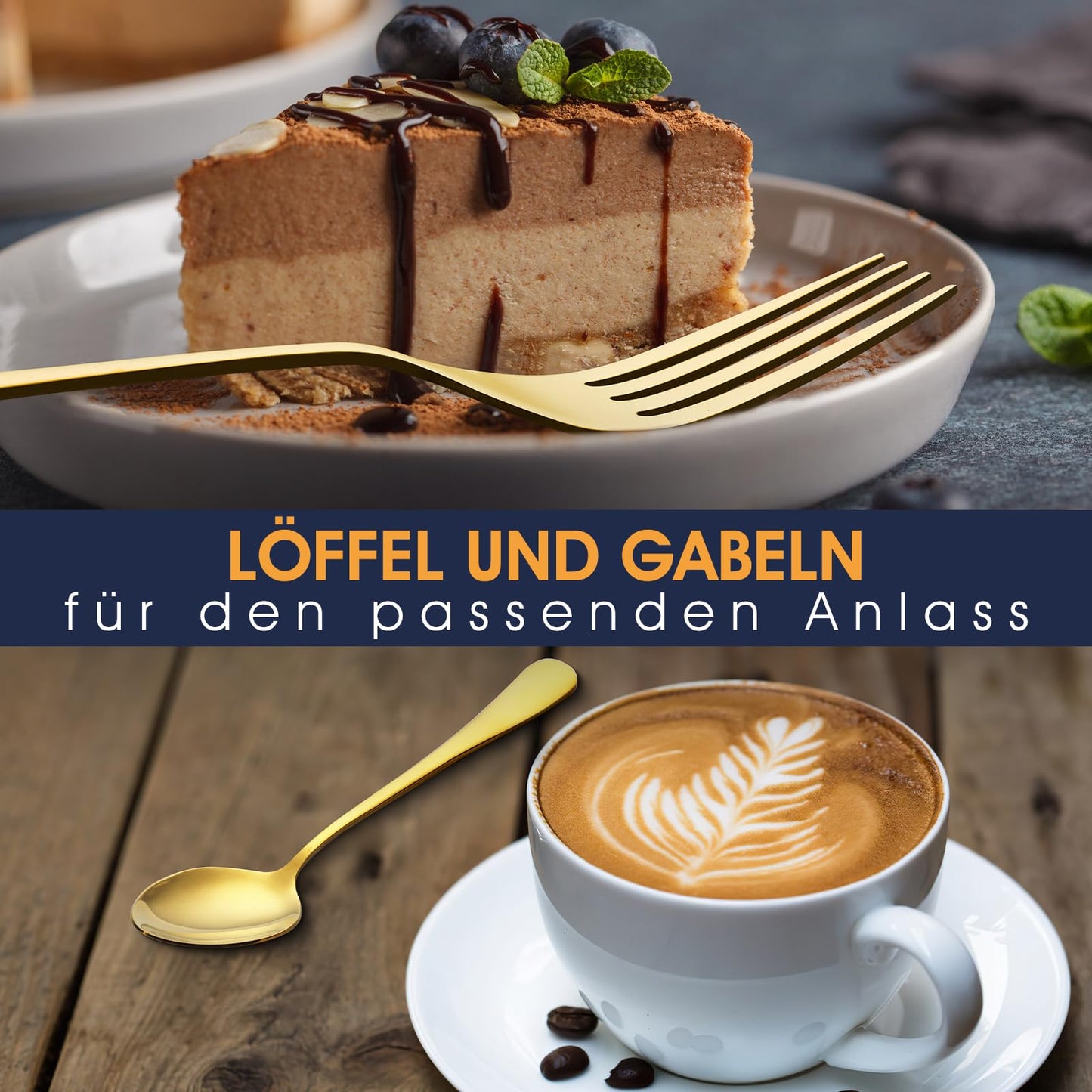 TAN REN Besteck Set Schwarz 6 Personen, 36-Teiliges Edelstahl Besteckset Schwarz mit Steakmesser, Elegantes Essbesteck mit Messer Gabel Löffel, Tafelbesteck für Küche/Restaurant