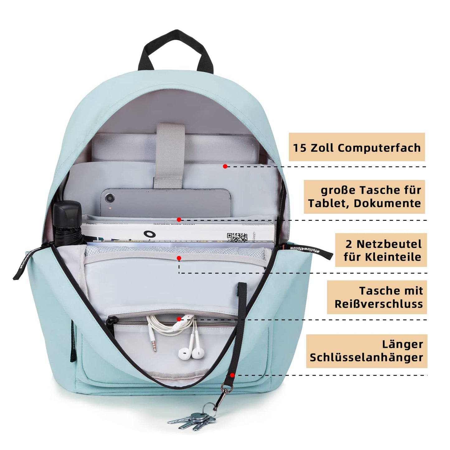 KALIDI Unisex Backpack with Laptop Compartment