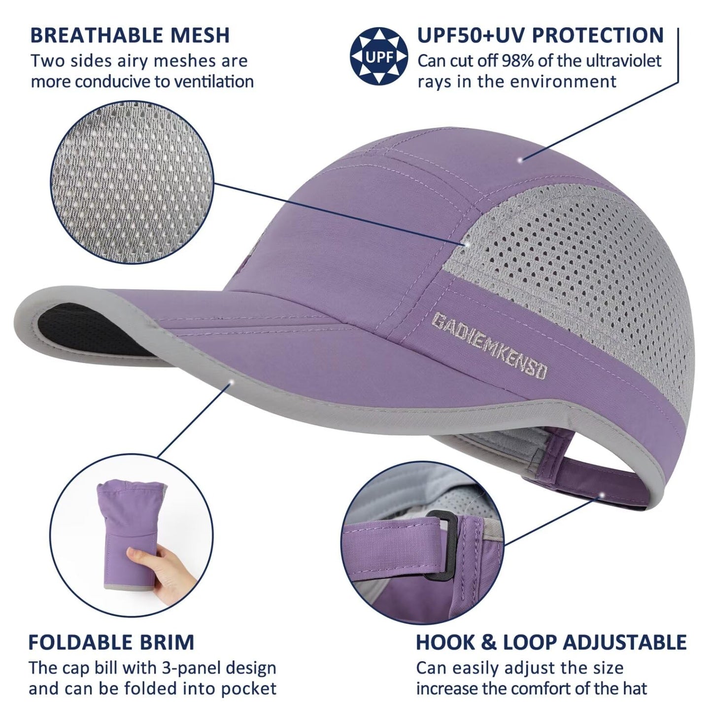 GADIEMKENSD Folding Outdoor Hat UPF 50+ Sun Protection Mesh Sport Hat
