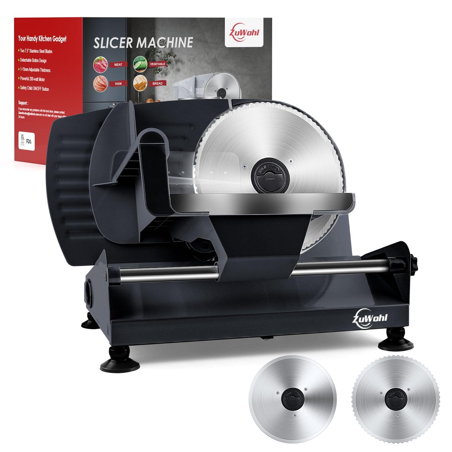 200Watt Electric All-Purpose Slicer Stainless Steel - Adjustable Food Processor 0 to 15mm - 2 Blades - Sausage Slicer - Bread Slicer, Ham Slicer, Electric Knife Meat & Cheese