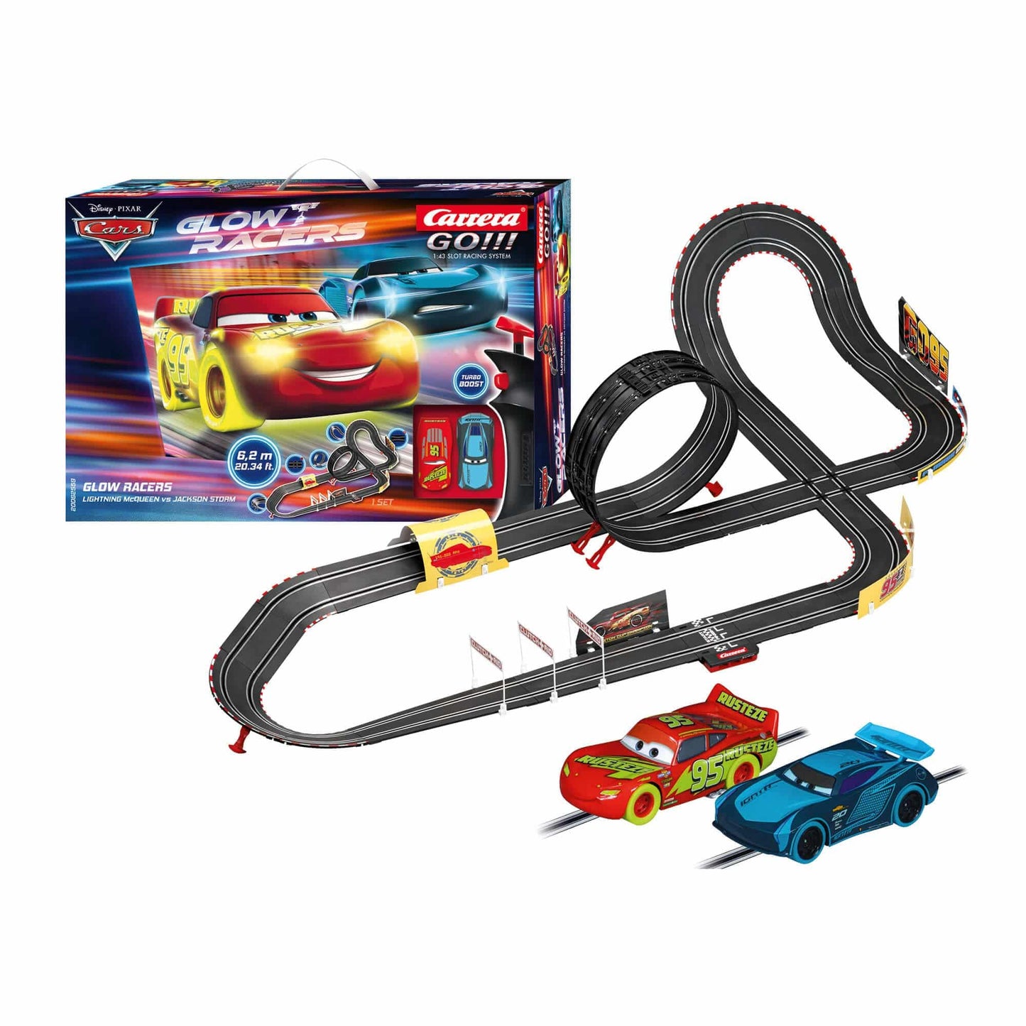 Carrera - 20062477 - Carrera GO!!! Disney Pixar Cars - Neon Nights Rennbahn-Set I Rennbahnen und lizensierte Slotcars | bis zu 2 Spieler | Für Jungs und Mädchen ab 6 Jahren & Erwachsene
