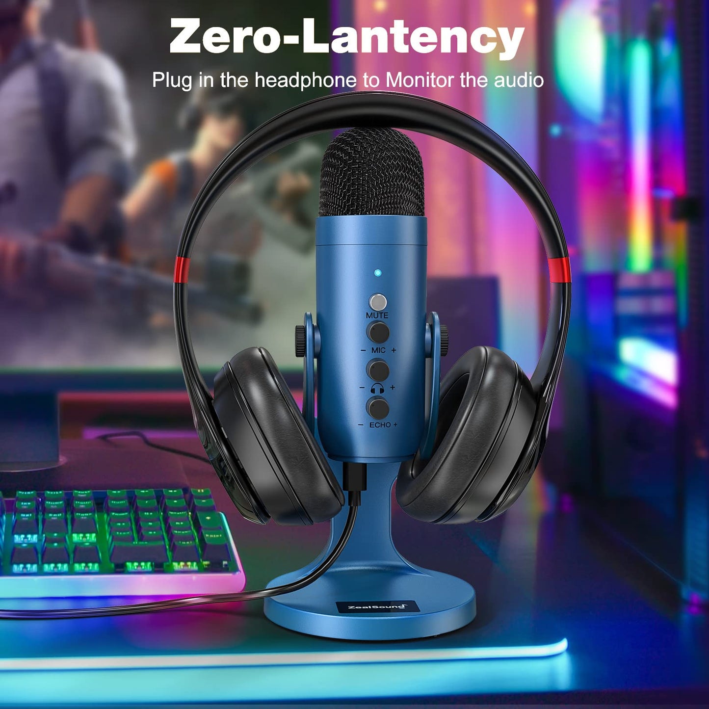 zealsound USB Mikrofon, Kondensator Mikrofon für PC Handy, PS4, PS5, Microphone PC USB C für Gaming, Podcast,Aufnahmen,Streaming,ASMR mit Stumm/Gain/Echo, Adapter für Phone,Kompatibel mit Mac, Winows