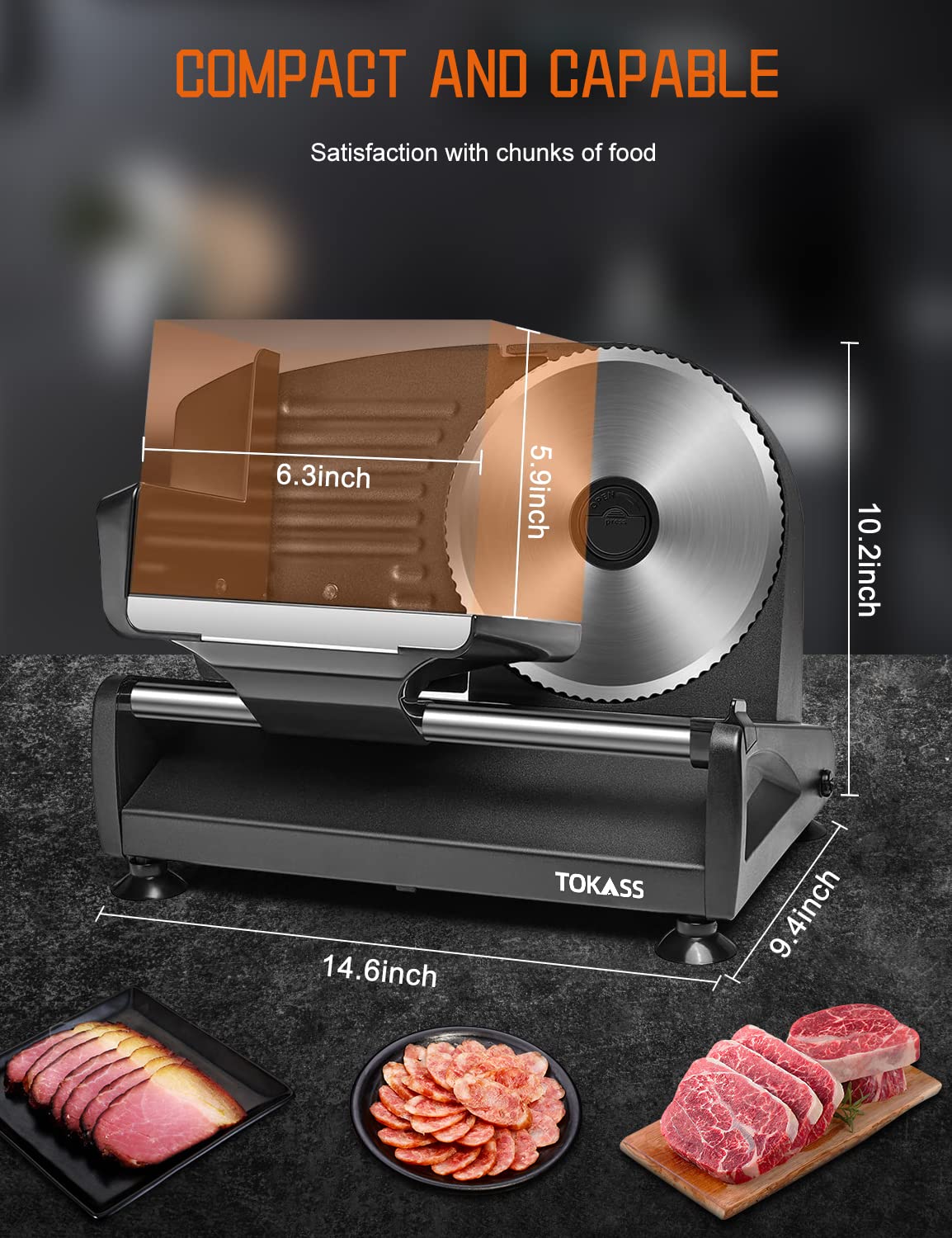 Elektrischer Allesschneider Edelstahl - Verstellbare Küchenmaschine 0 bis 15mm - 2 Klingen - Wurstschneidemaschine - Brotschneidemaschine, Schinkenschneider,Fleisch