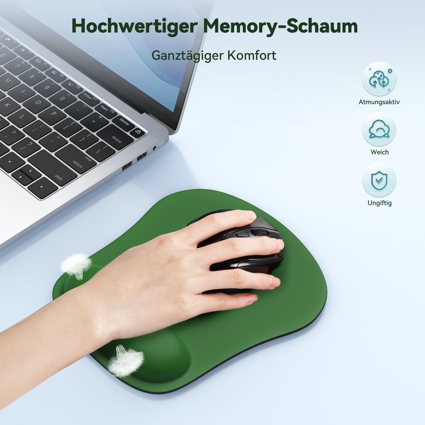 TECKNET Mauspad mit Gelkissen, Memory Foam Mousepad Ergonomisches Wasserdicht Komfort Mausmatte mit Handgelenkpolster Handauflage für Alle Maus Offfice Heim Computer Laptop
