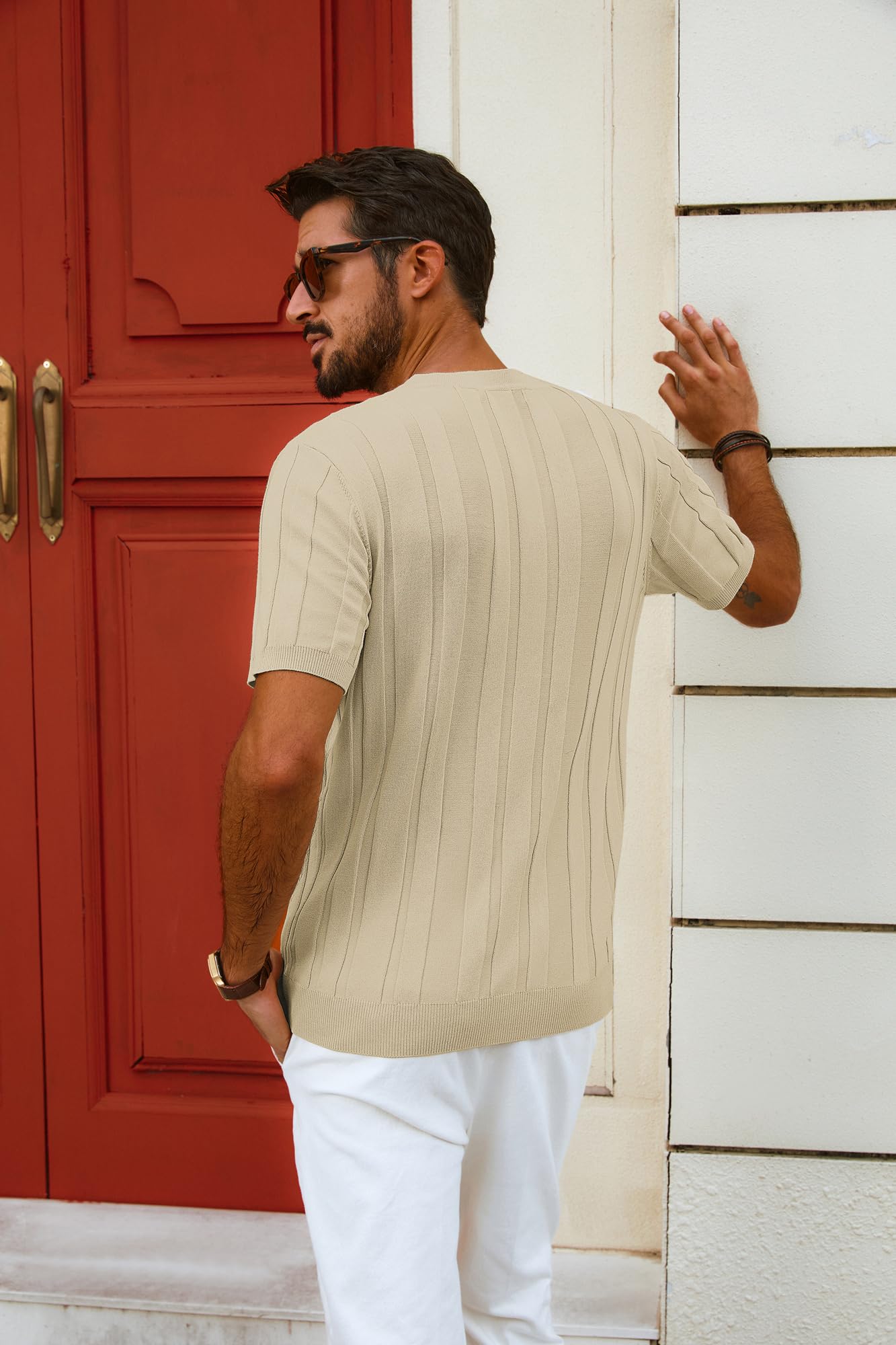 Men’s Henley Knit T-Shirt – Short Sleeve Summer Casual Tee