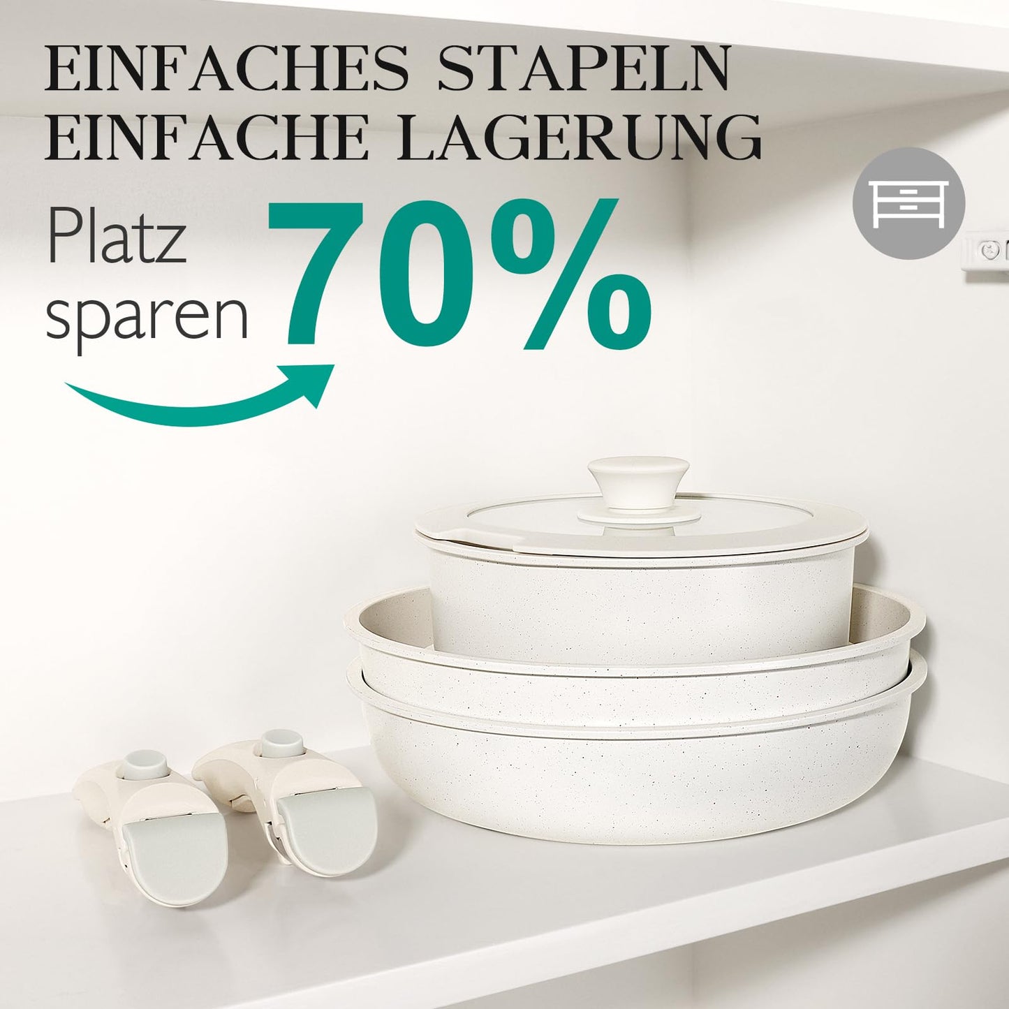 GiPP Topfset mit Abnehmbarer Griff, 11-Teilig Topf und Pfannenset mit Antihaft Beschichtet, Topfset Induktion Kochtopf Set, Backofenfest, für Alle Herdarten, PTFE/PFOA-frei, Weiß