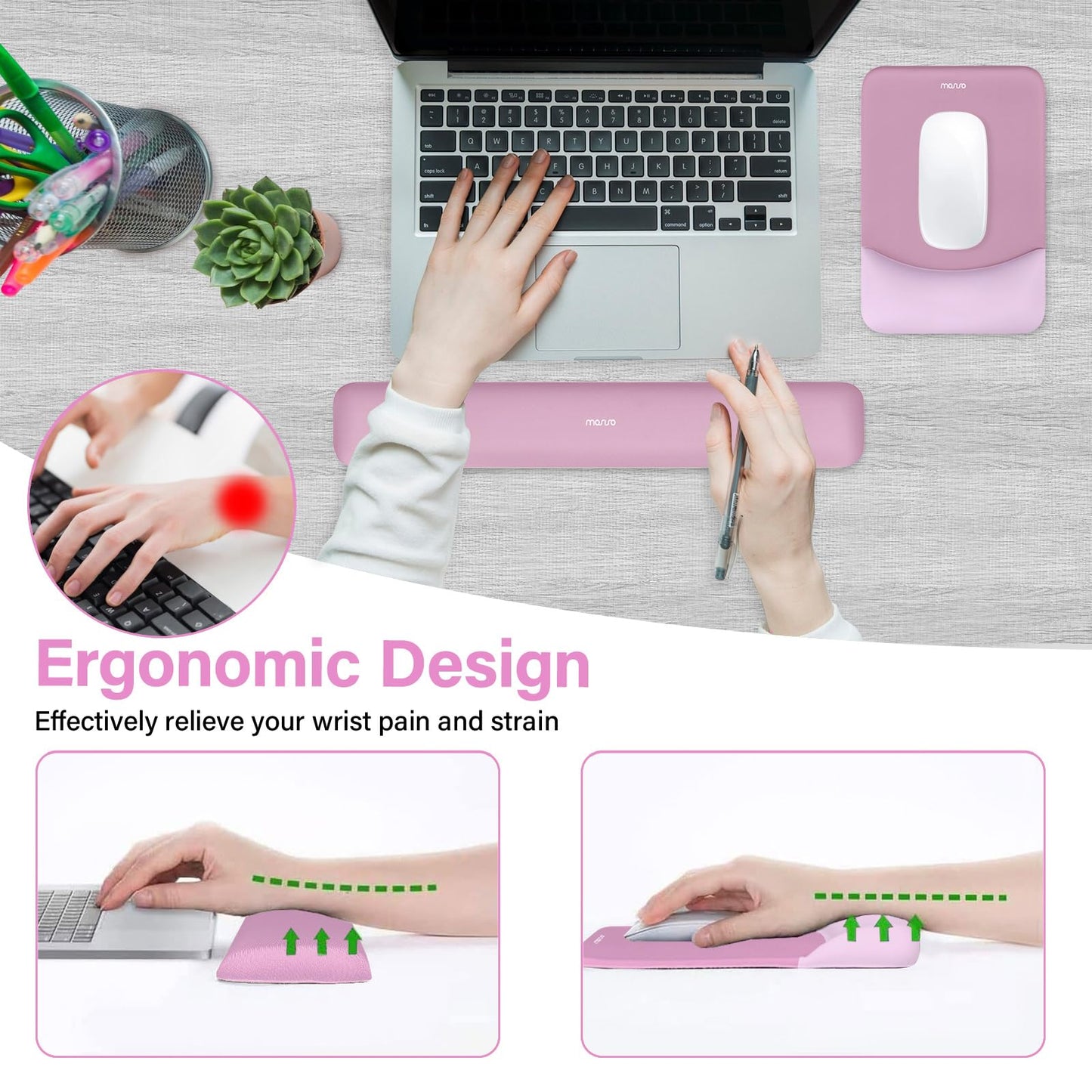 MOSISO Handgelenkstütze für Mauspad&Tastatur Set, Rechteckig Ergonomisch Mauspad Rutschfest Basis Home/Büro Schmerzlinderung&Typing Kissen mit Neopren Cloth&Erhöht Gebogen Memory Schaum,Grün