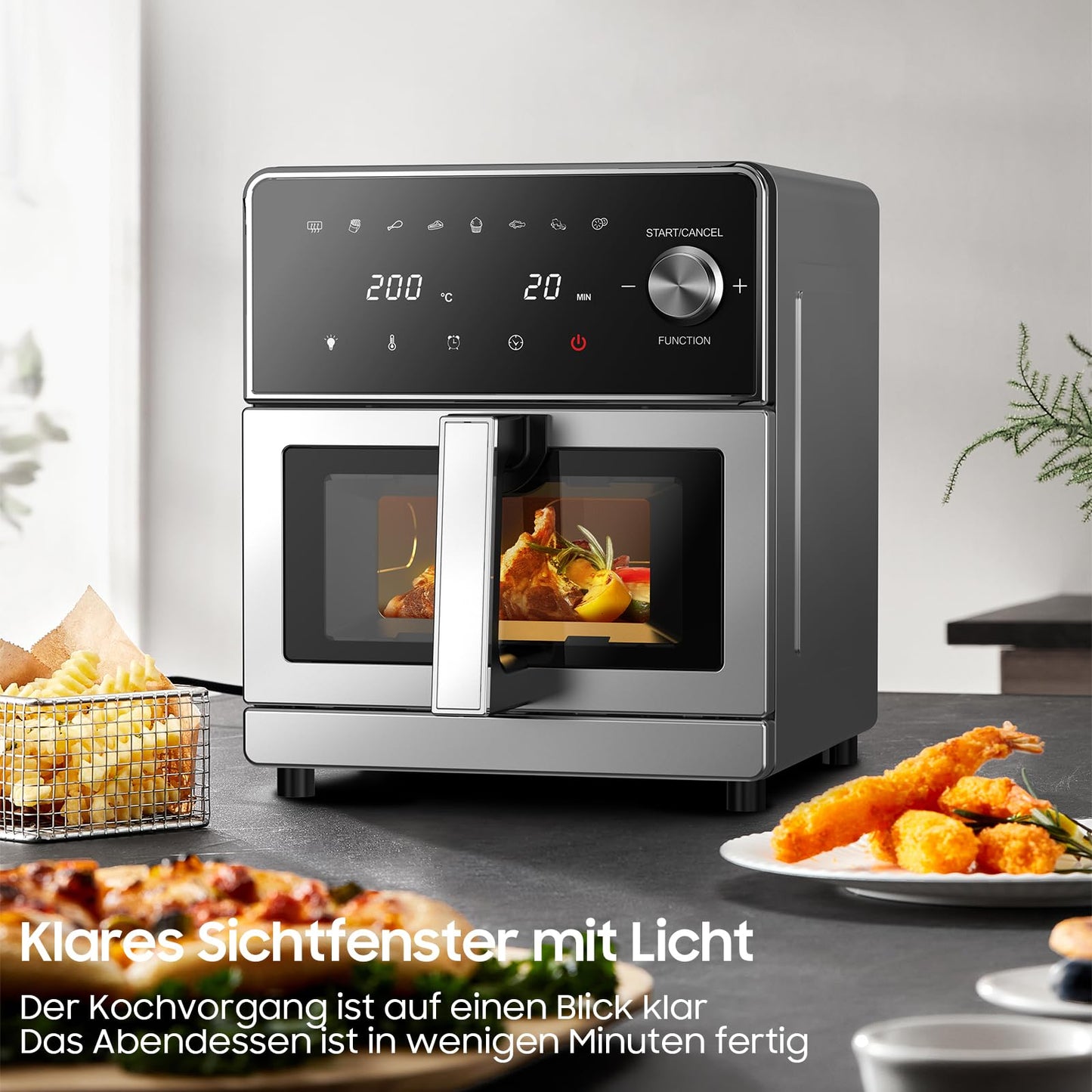 iceagle Heißluftfritteuse 6,5 L Airfryer XL - Fritteuse Ohne Fett mit Metallinnenraum | 1700W Heissluftfriteuse mit 8 Kochprogramme, Digitalem Display, mit deutschem Rezeptbuch