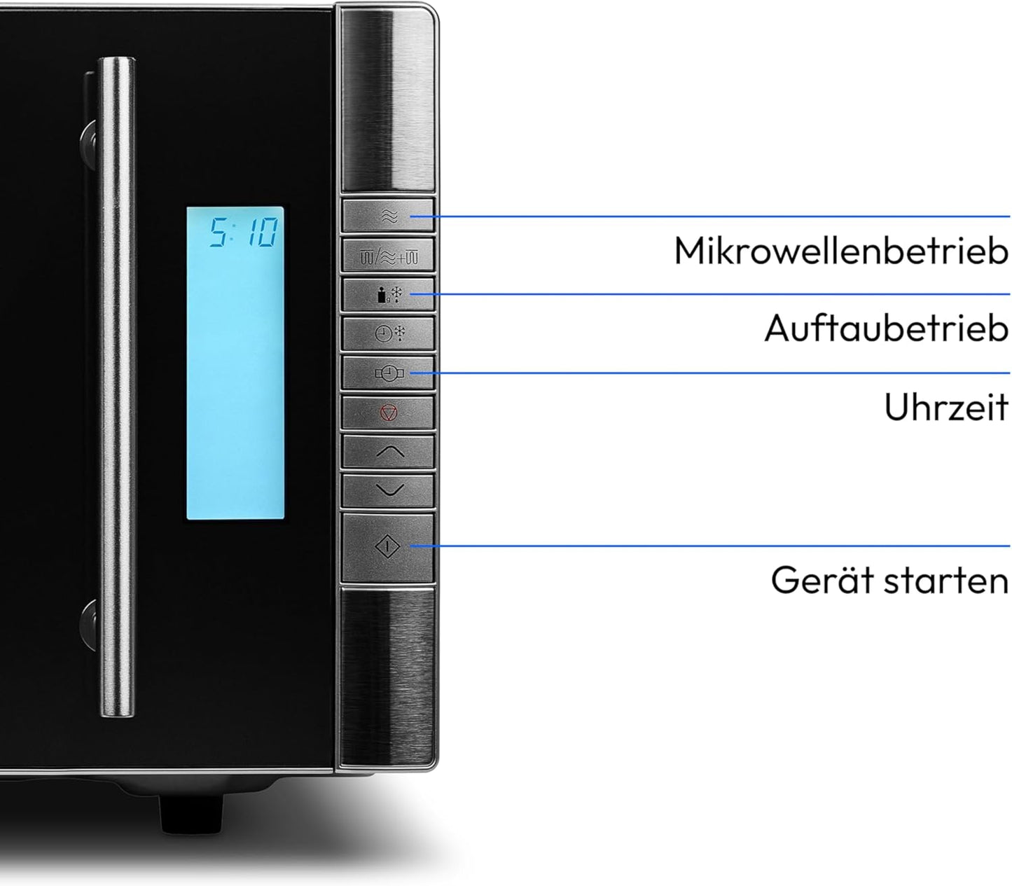 MEDION MD 14482 Mikrowelle mit Grill / 20L Garraum / 8 Automatikprogramme/Auftaufunktion / 800 Watt Mikrowellen- und 1000 Watt Grillleistung/Zeitschaltuhr/Grillrost/silber/schwarz