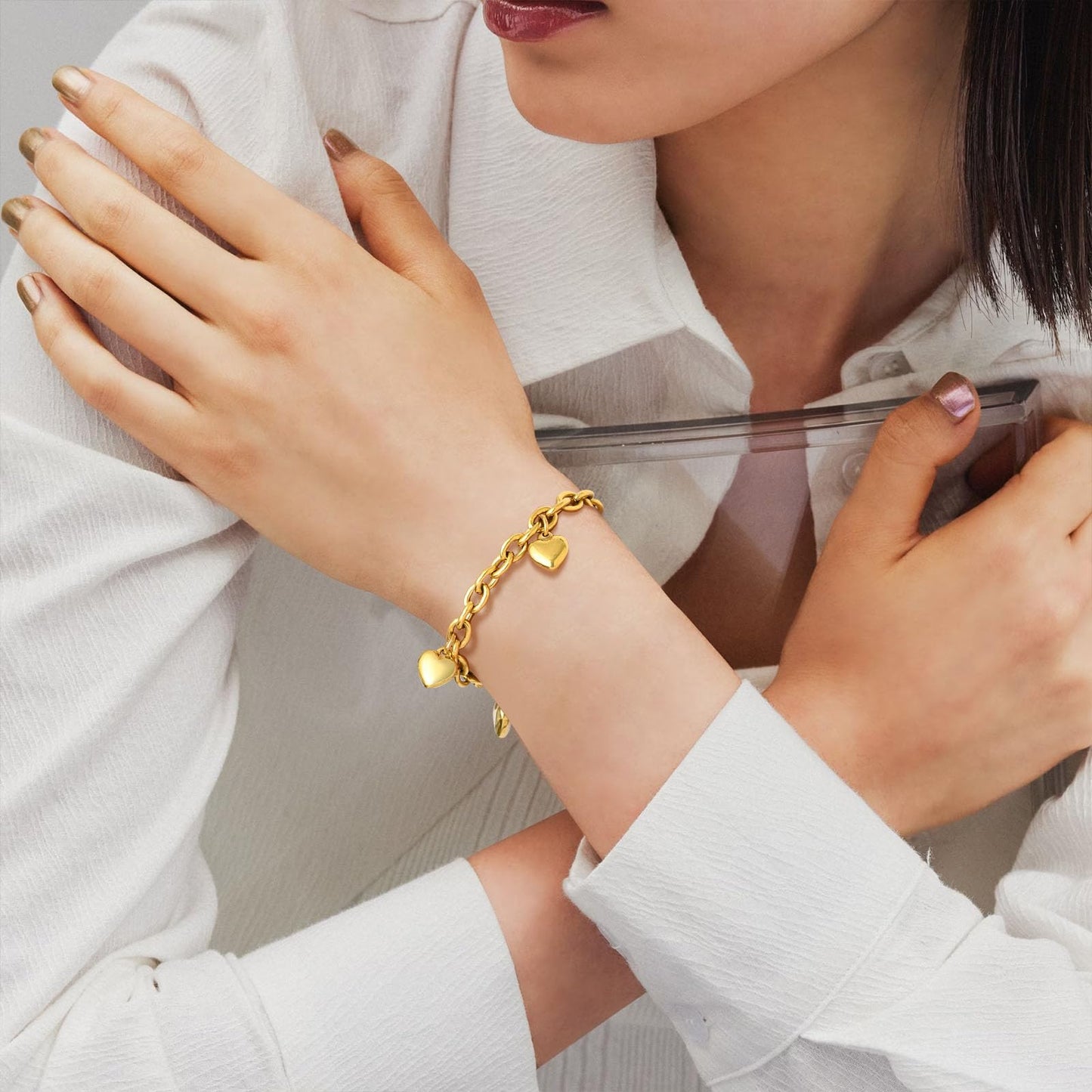 Silver Heart Bracelet for Women – Stainless Steel Chain with Heart Charms