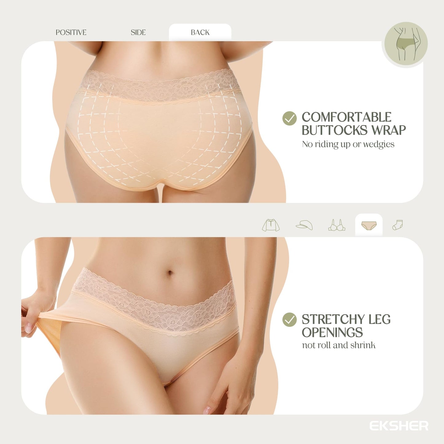 Women's Lace Hipster Cotton Soft Comfortable Underwear – Multipack of 6