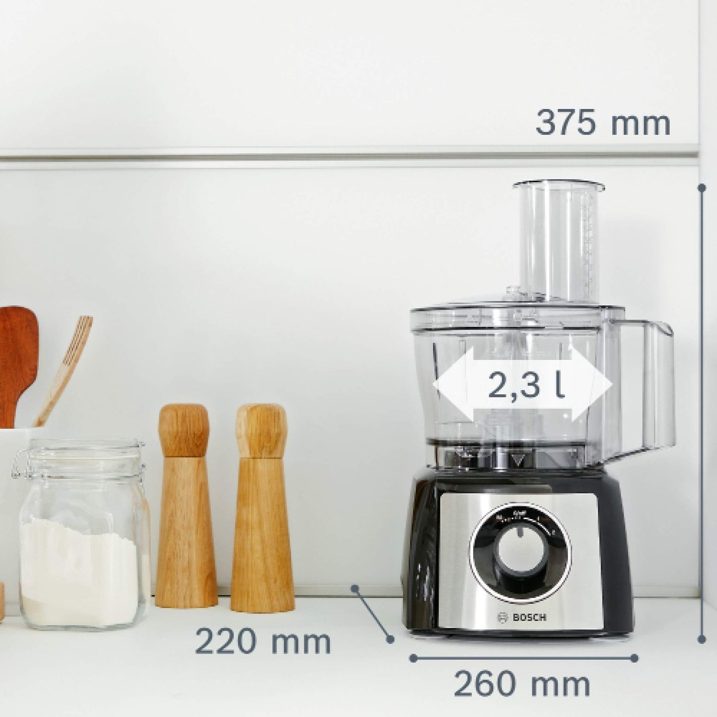 Bosch MultiTalent 3 MCM3501M Compact Food Processor, 50 Functions, Mixing Bowl 2.3 L, Mixer 1.0 L, Utility Knife, Cutting and Rasping (Fine, Coarse), Chopper, Impact Disc, 800 W, Black.