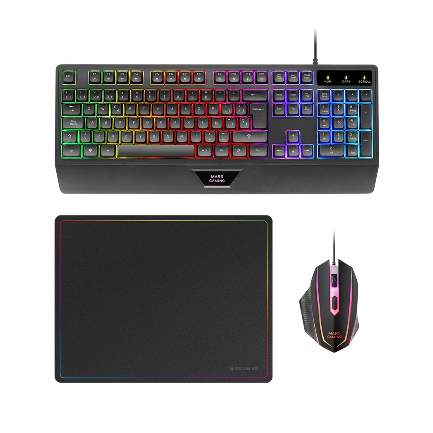 MARSGAMING MCP-RGB3, Pack Gaming Keyboard Fixed RGB + Gaming Mouse RGB Flow 3200 DPI + Headset Over-Ear RGB + XXL Mouse Pad, White, Portuguese Language