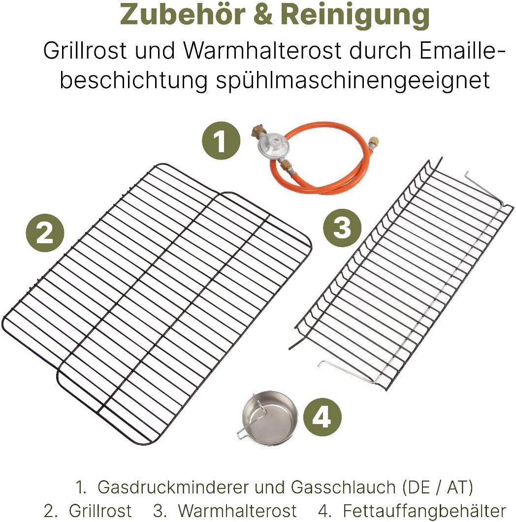Clatronic® Gasgrill mit 2 Heizzonen | individuelle Temperatursteuerung | inkl. Grillrost + Warmhalterost | Grill mit praktischem Ablagekorb und großem Stauraum für Gasflasche | GG 3590