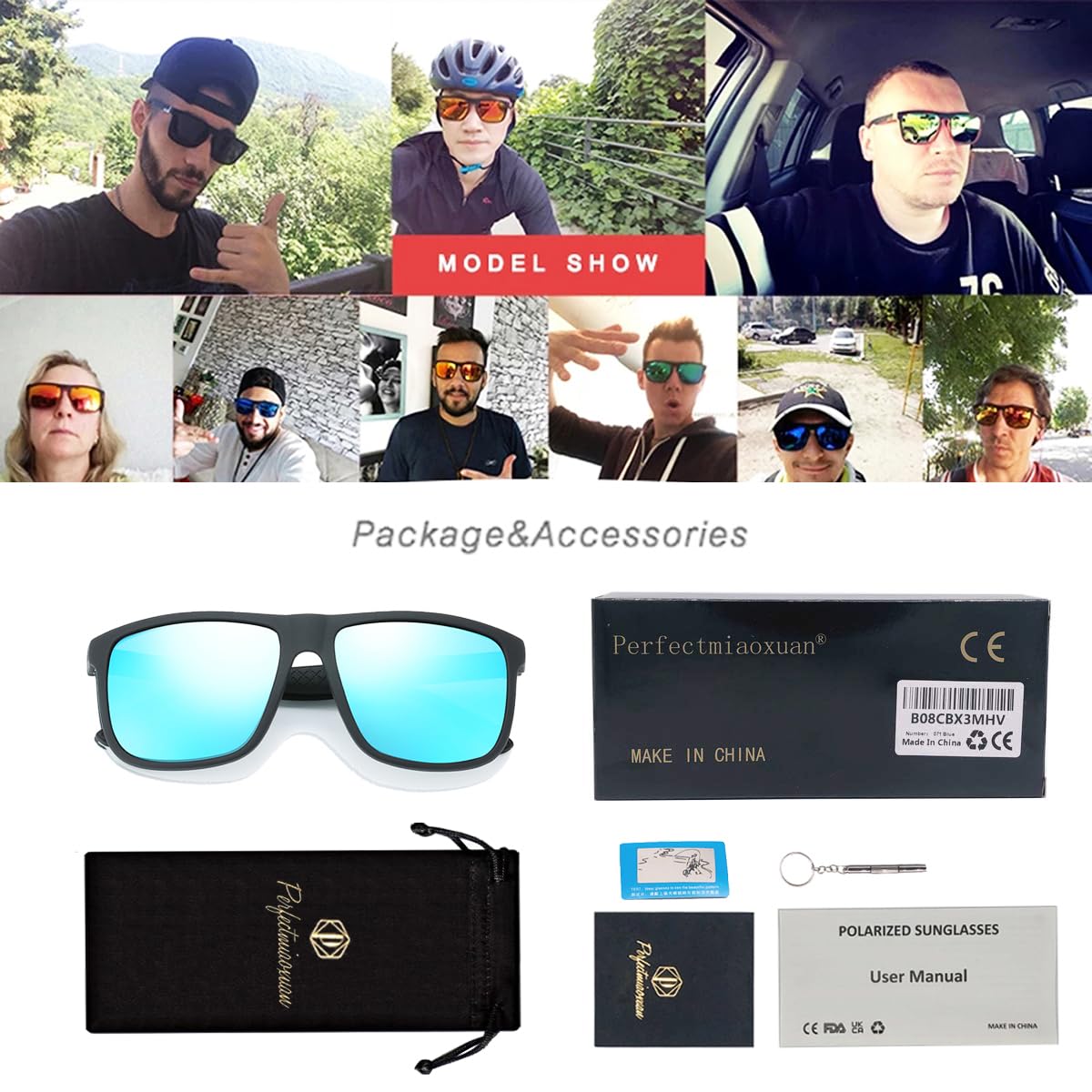 Perfectmiaoxuan Polarisierte Sonnenbrille Herren/Damen ; Vintage/Klassisch/Elegant Brillengestell; HD-Pilotobjektive; Golf/Fahren/Angeln/Reisebrille/Outdoor-Sportarten Mode Sonnenbrille