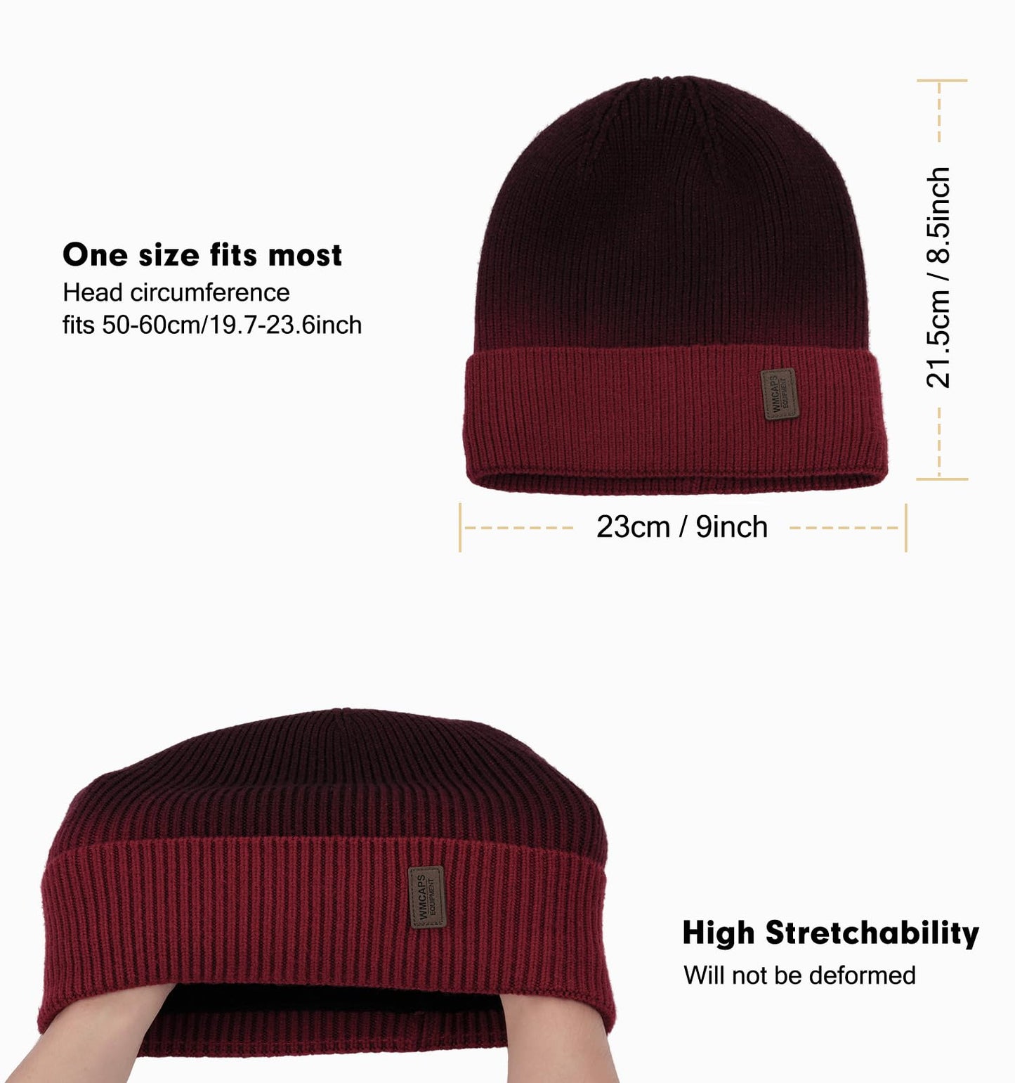 Wmcaps Beanie Mütze, Herren Winter Warme Unisex Wintermütze Strickmütze Dehnbare Weiche Wollmütze mit Bündchen und Dickem Warmem Futter Geschenk für Freundin männer Frauen