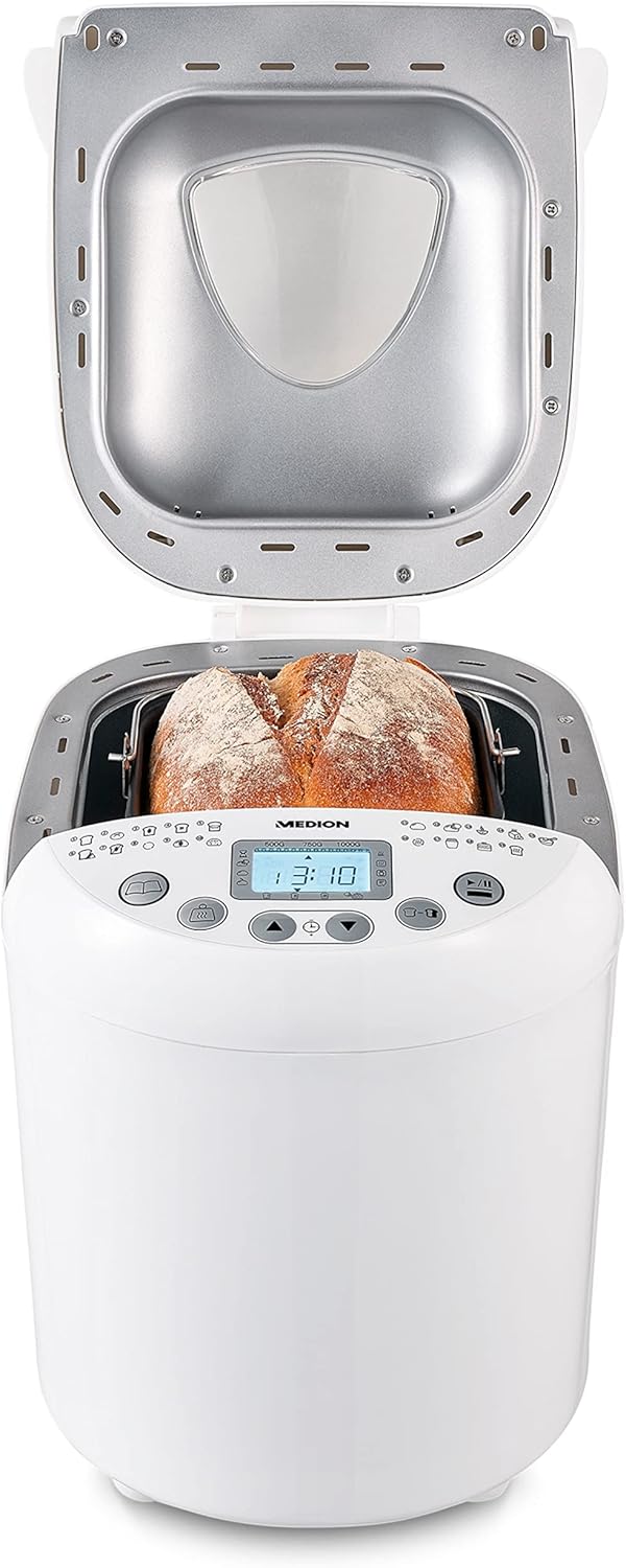MEDION Brotbackautomat (Brotbackmaschine, 550 Watt, bis zu 1000g, 19 Backprogramme, 3 Bräunungsgrade, Warmhaltefunktion, Zeitvorwahl
