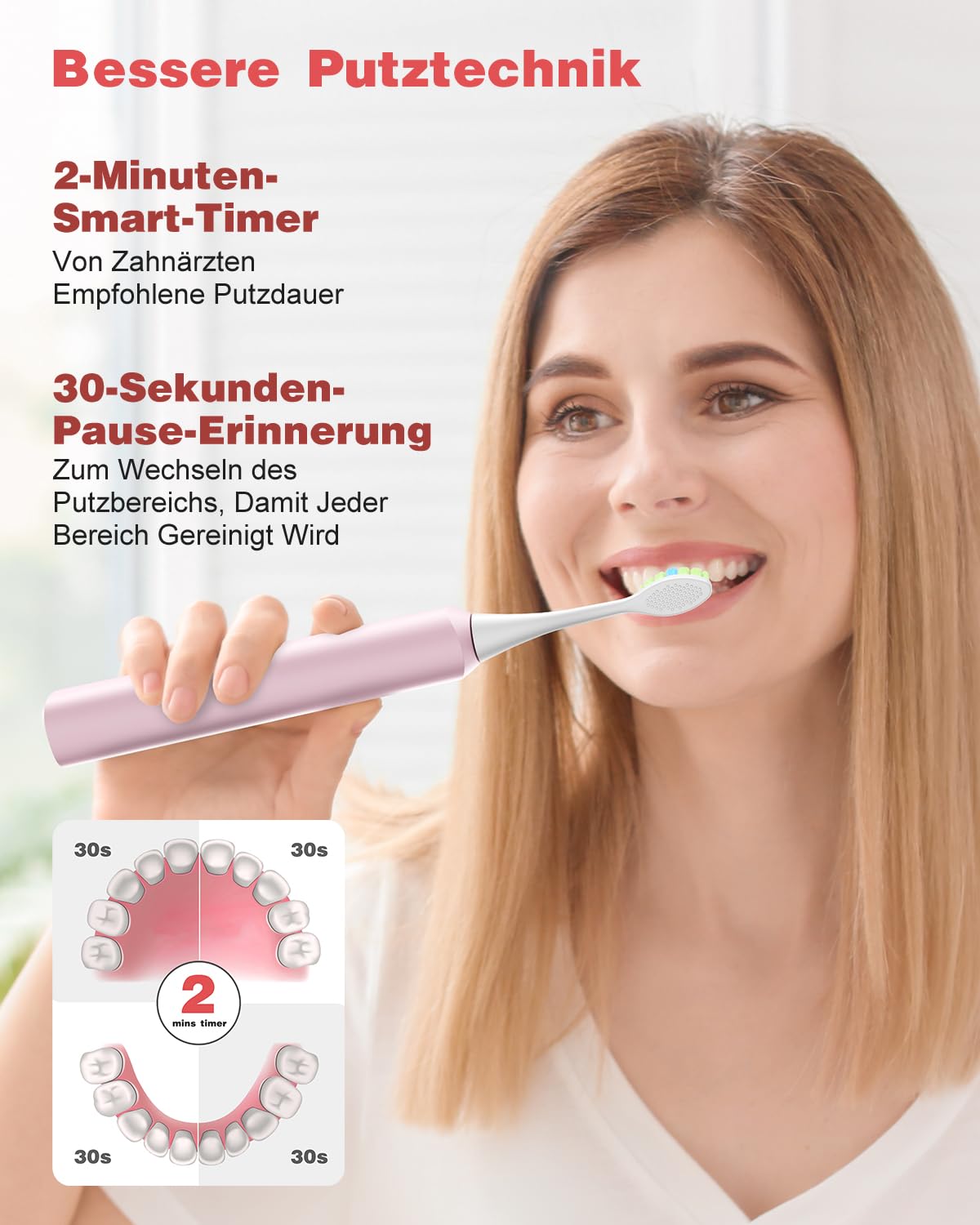 Elektrische Zahnbürste, Schallzahnbürste, Zahnbürste Elektrisch 45000VPM, Aufhellung Der Zähne In 1 Woche, 120 Tage Akkulaufzeit, Batteriestandsanzeige, 6 DuPont-Bürstenköpfe, 5 Modi, Timer, Schwarz