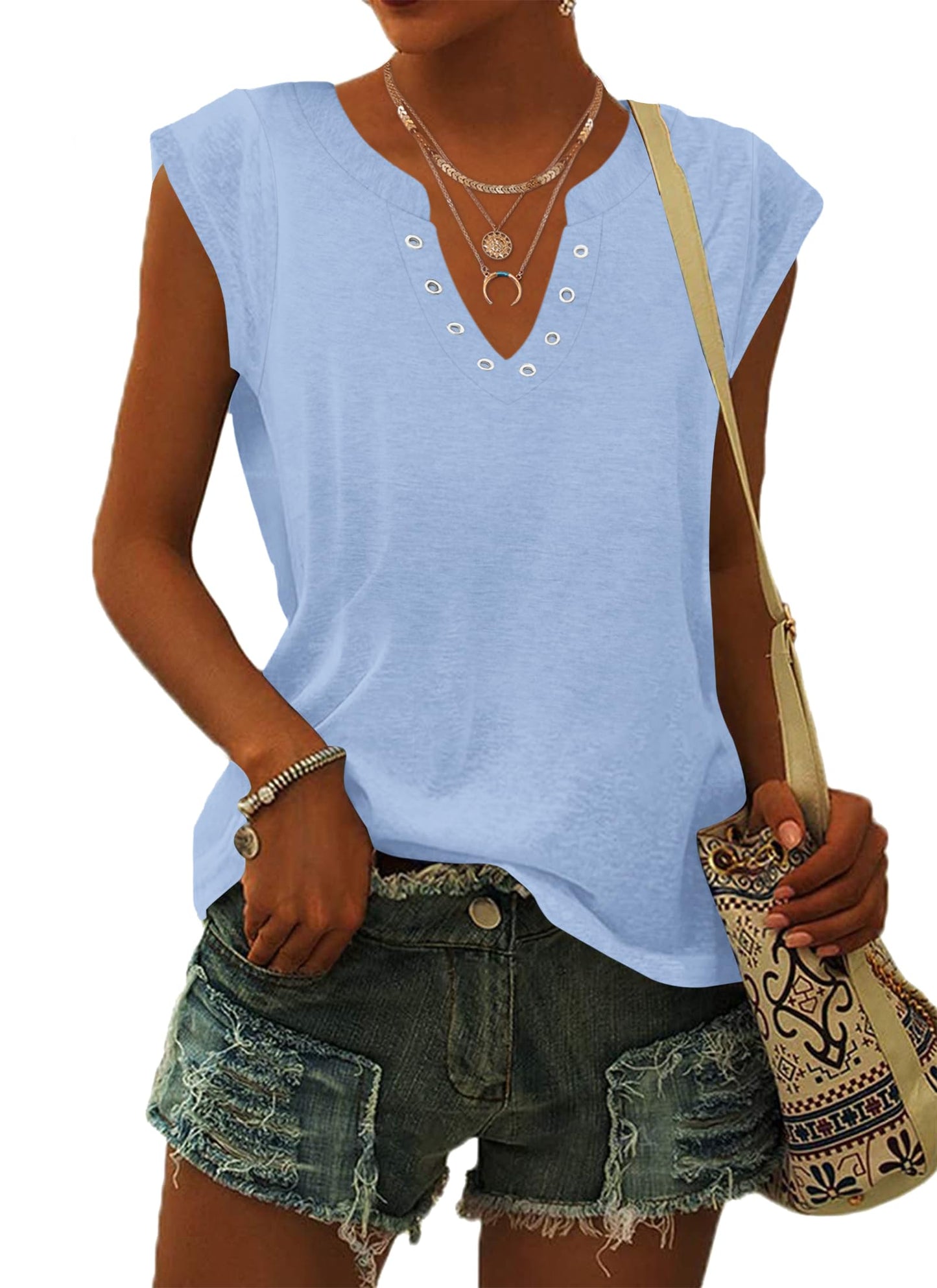 PLOKNRD Women's V-Neck Summer T-Shirt