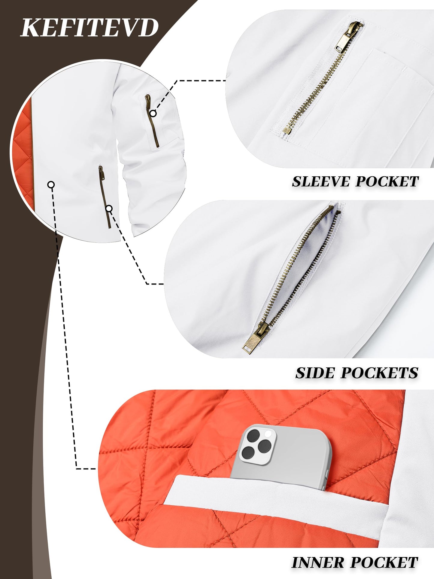 KEFITEVD Men’s Bomber Jacket – Casual Windproof Zip-Up Jacket