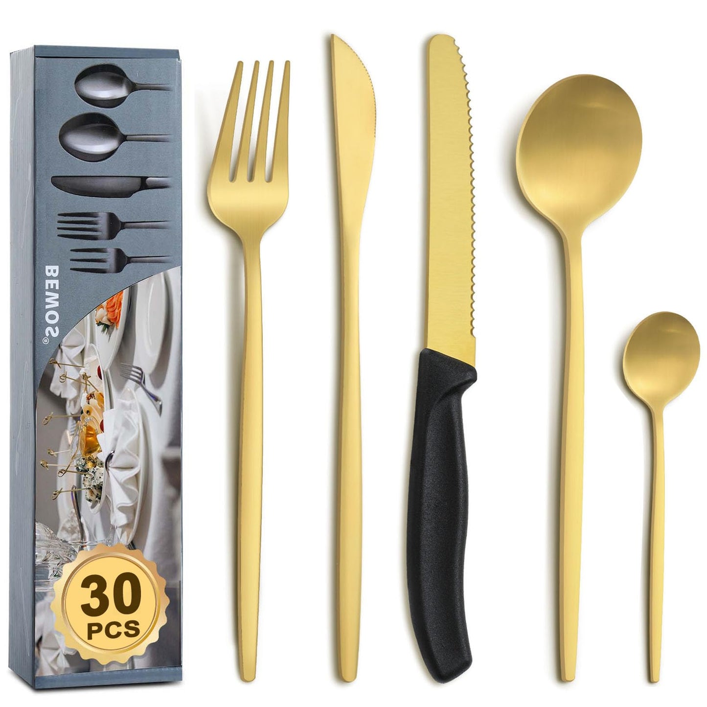 BEWOS 36-teiliges Besteck set mit Steakmesser Service für 6, Premium-Edelstahl-Bestecksets für Haus & Küche, Hochwertiges Messer-Löffel-Gabel-Besteck-Set Hochglanzpoliert, Spülmaschinenfest