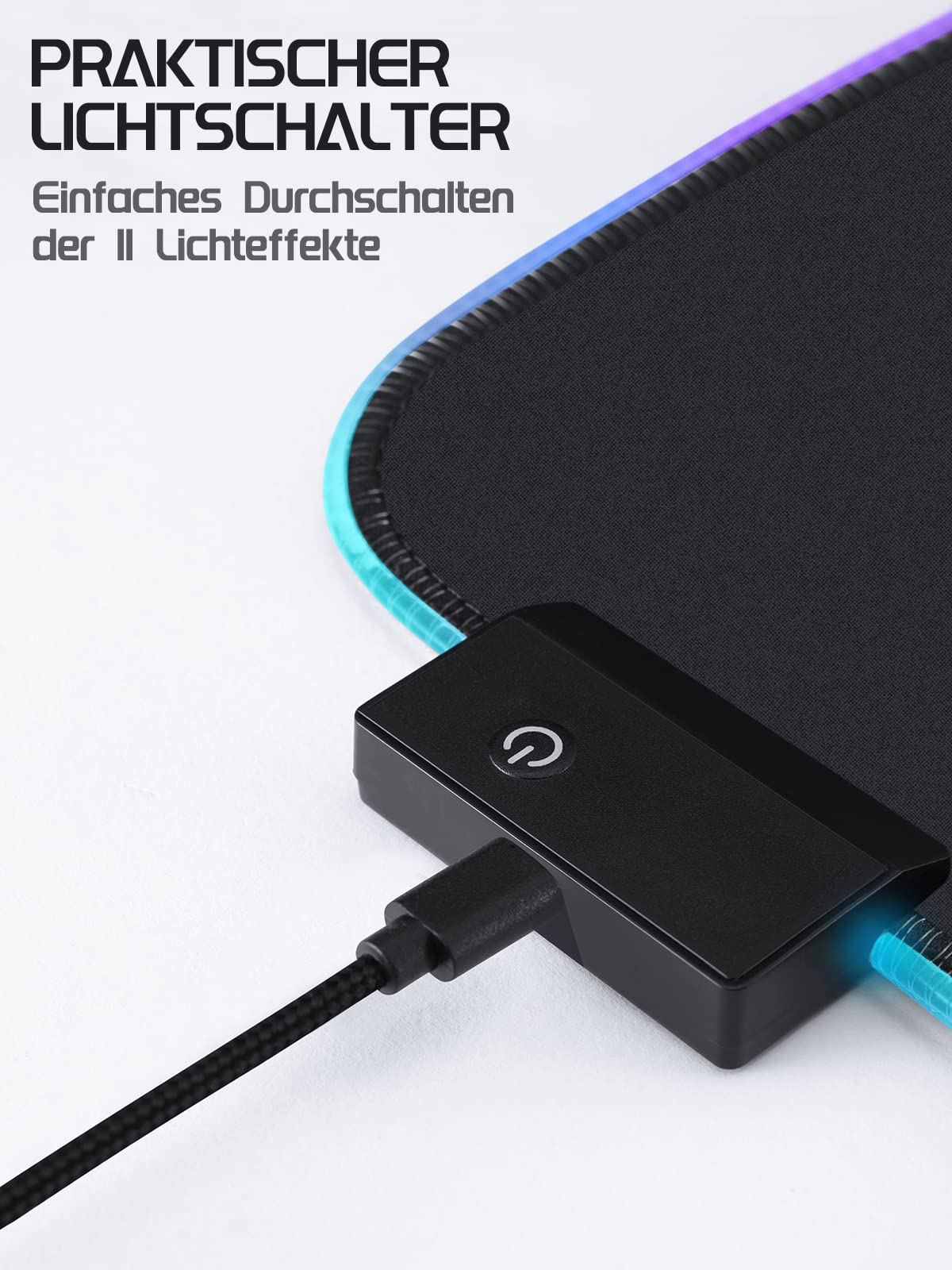 EASEMO Gaming Mauspad, RGB Mousepad, XXL groß (900 x 400 x 4 mm) mit 7 LED-Farben, 11 Beleuchtungsmodi, und wasserdichter Stoffoberfläche, rutschfeste Gummiunterseite für PC, Laptop, Tastatur