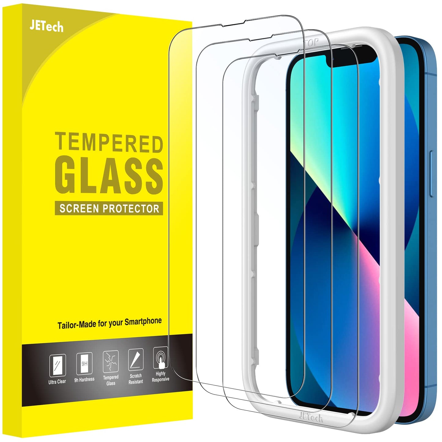 JETech Schutzfolie für iPhone 16e 2025, iPhone 13/13 Pro 6,1 Zoll, Gehärtetes Glas mit Einfaches Installationswerkzeug, Hat Keinen Einfluss auf die Hülle, Panzer HD Klar, 3 Stück